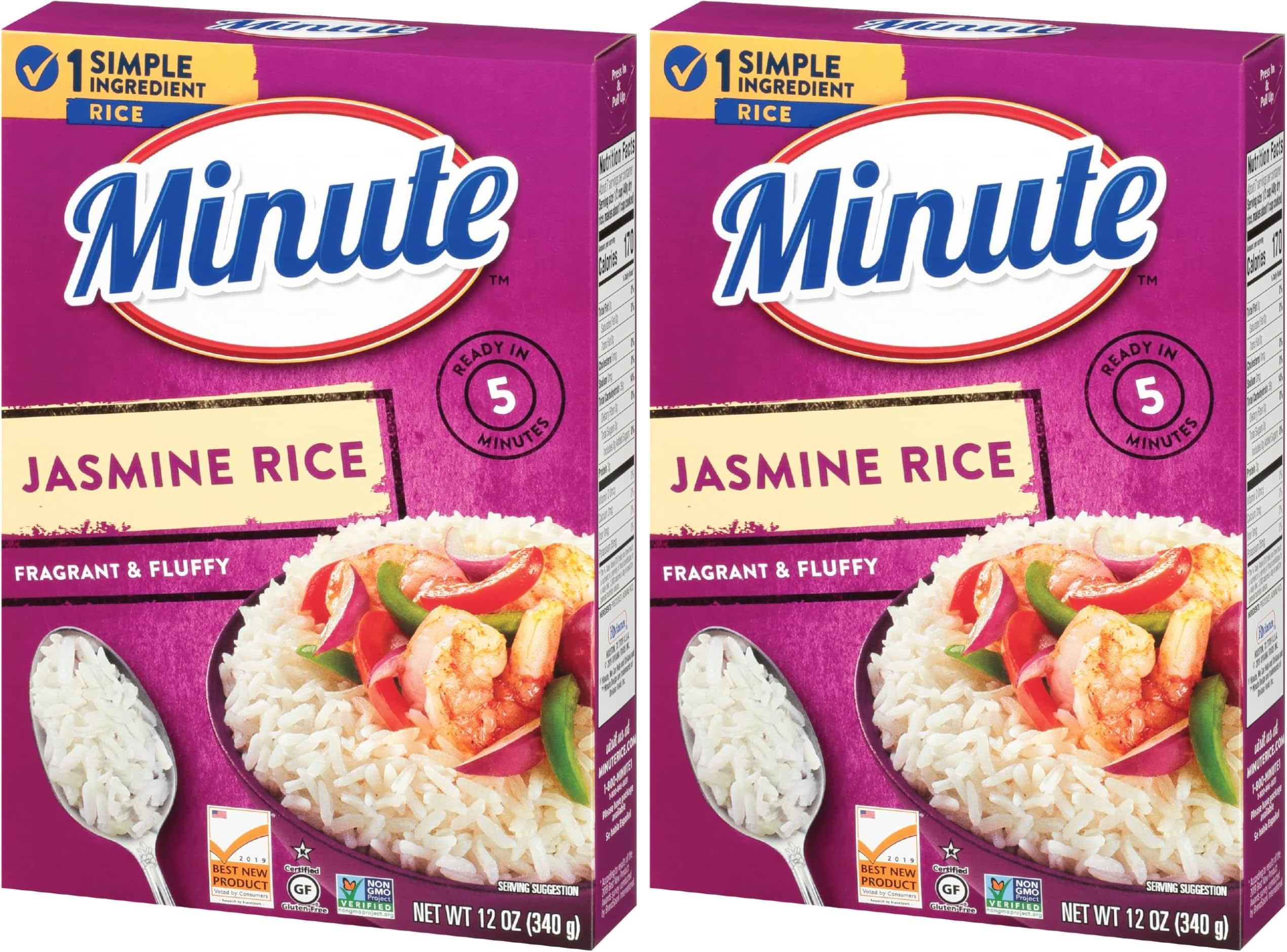 Minute Jasmine Rice, Instant Jasmine Rice for Quick Dinner Meals, 12 Ounce Box (Pack of 2)