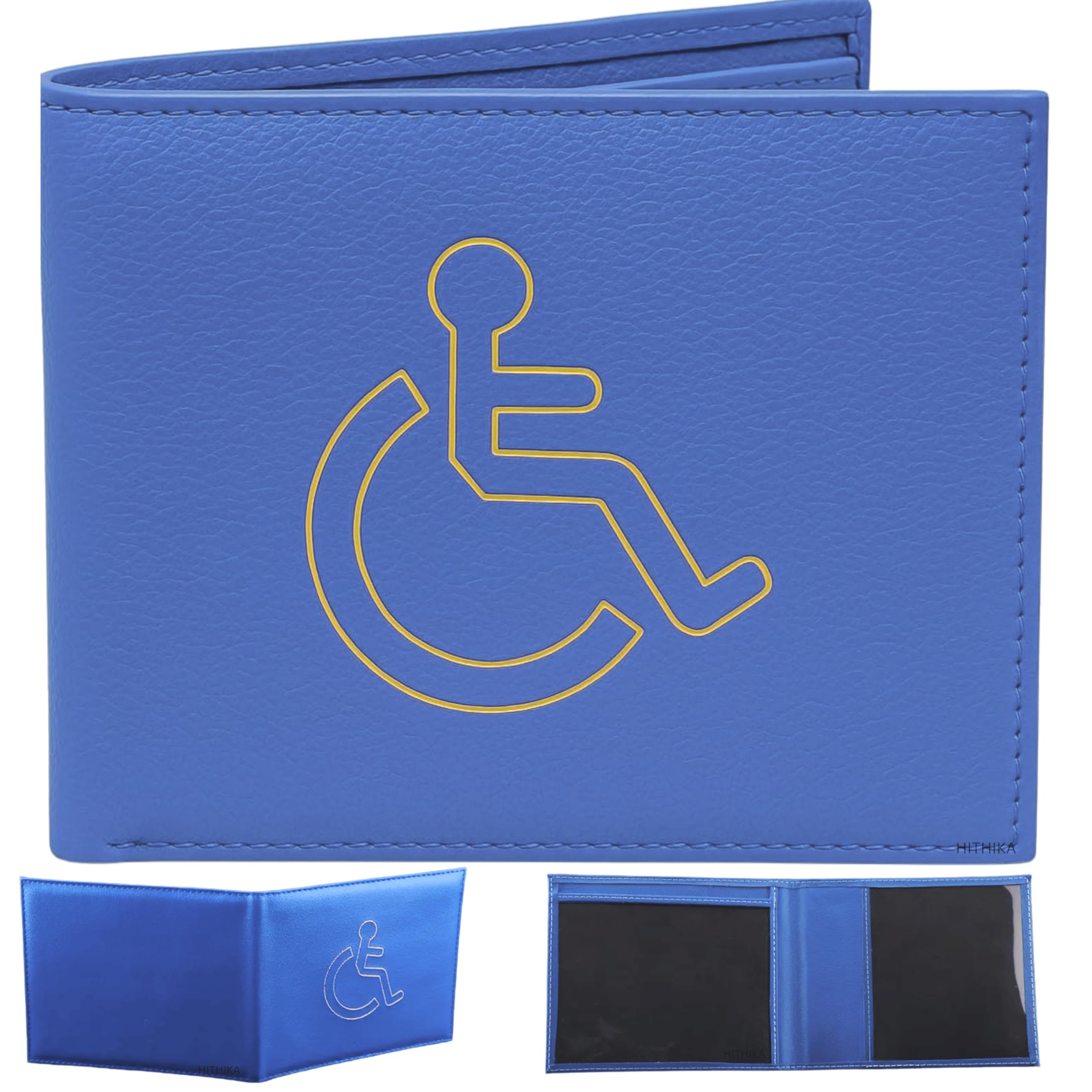 Soft Leather Disabled Badge Holder Wallet Disability Parking Badge Cover Holder by Hithika Disabled Blue Badge Display Holder (Blue)