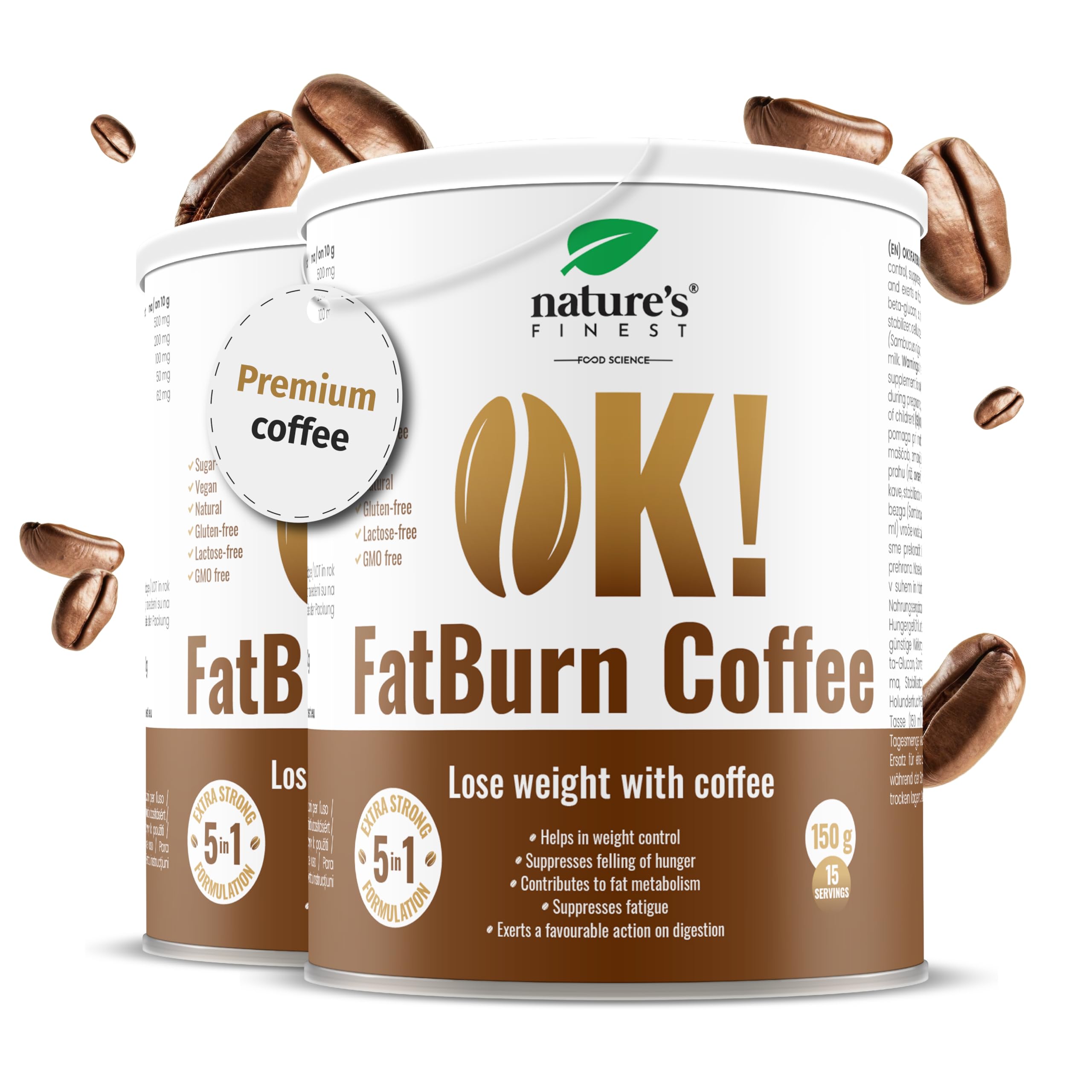 Nature's Finest by NutrisslimCoffee, Functional Instant Coffee with L-Carnitine, Guarana and Elderberry, Keto-Friendly Powder, 150g (Pack of 2)