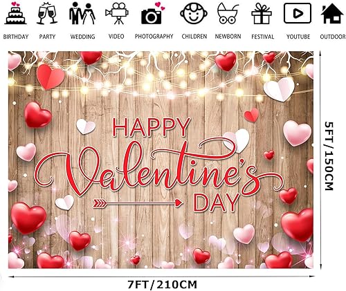 Miniatura 2 de Alltten Telones de fondo para el día de San Valentín de 7 x 5 pies para fotografía de madera rústica, corazones de amor, telón de fondo para fotos