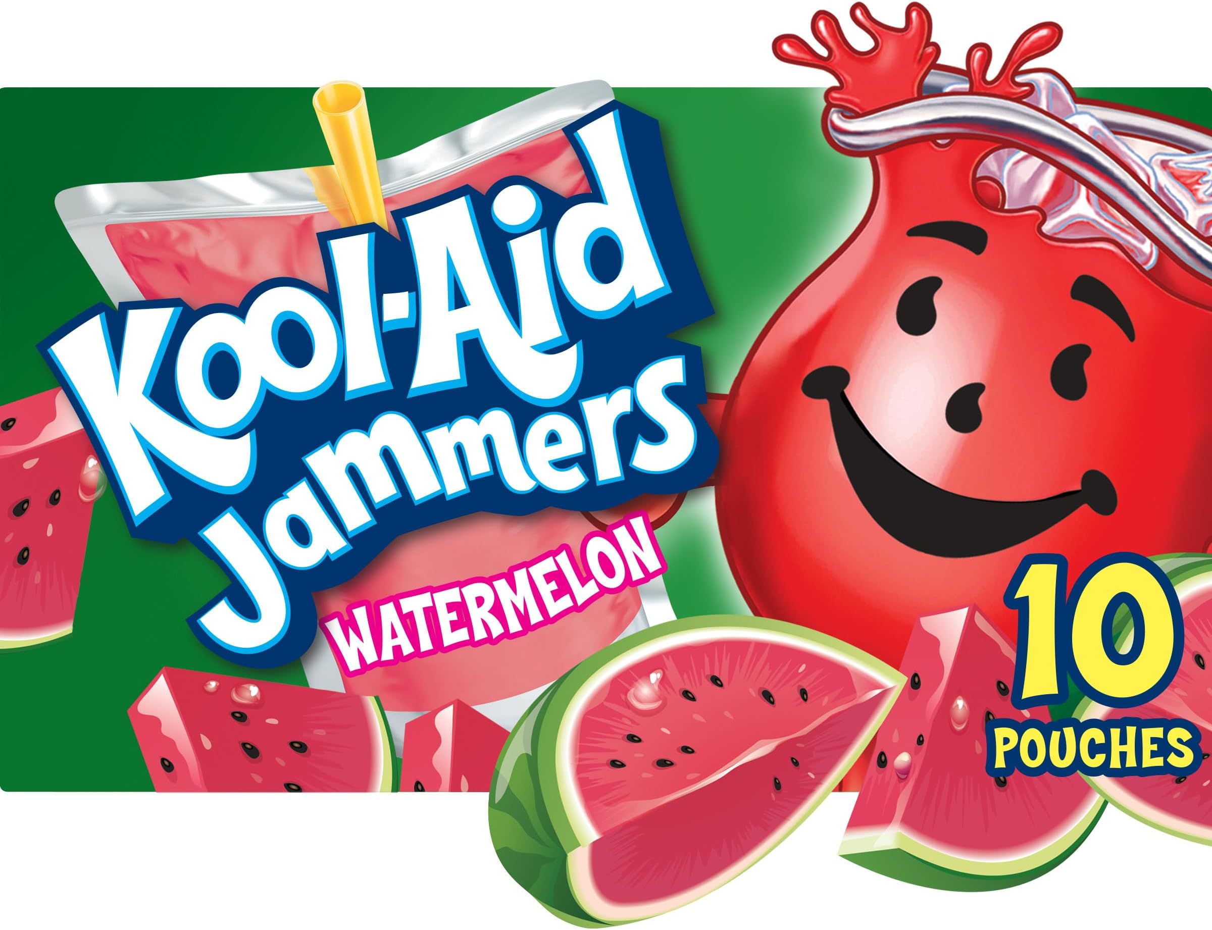 Jammers Artificially Flavored Drink, 10 Pouches, for School Lunches and On-the-Go Hydration, Watermelon Flavor, Excellent Source of Vitamin C, 6 fl oz