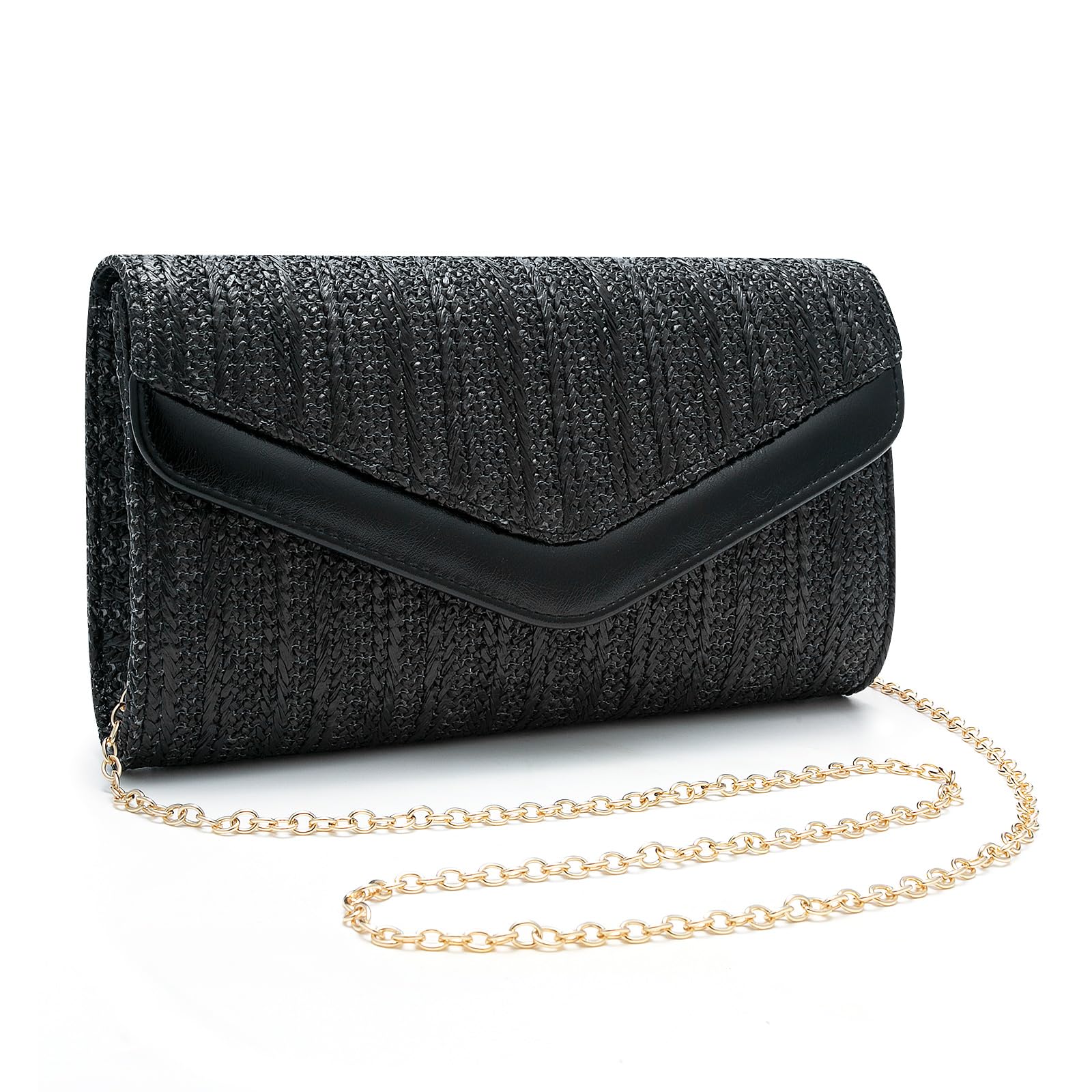 LUNIQO Straw Clutch Purse for Women Envelope Clutch Handbags for Summer Beach Evening Shoulder Crossbody Bag