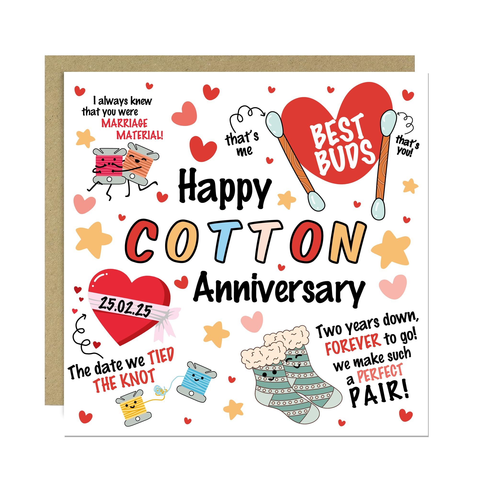 RED OCEAN Happy Cotton Anniversary Card For Husband Wife Personalised 2nd Wedding Anniversary Card With Kraft Envelope Included For Couple Him Her