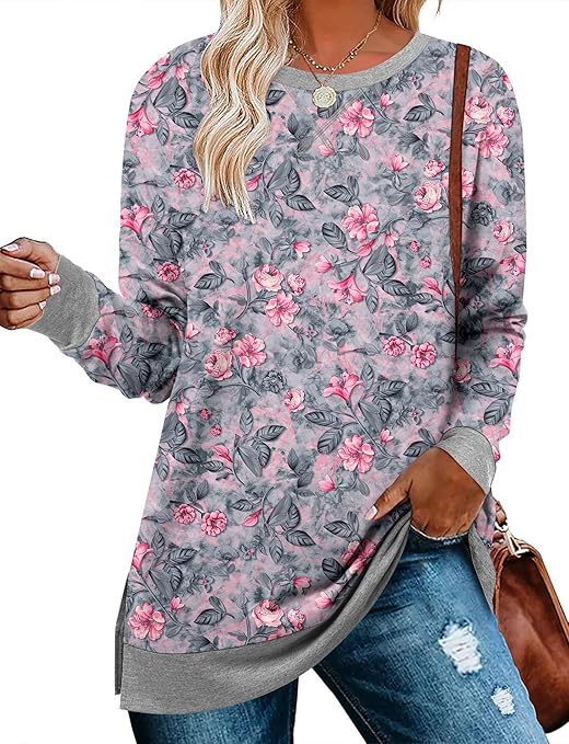 BETTE BOUTIK Women's Drop Long Sleeve Sweatshirts Casual Crewneck Tunic Tops Sweartshirts With Side Slits S-3XL