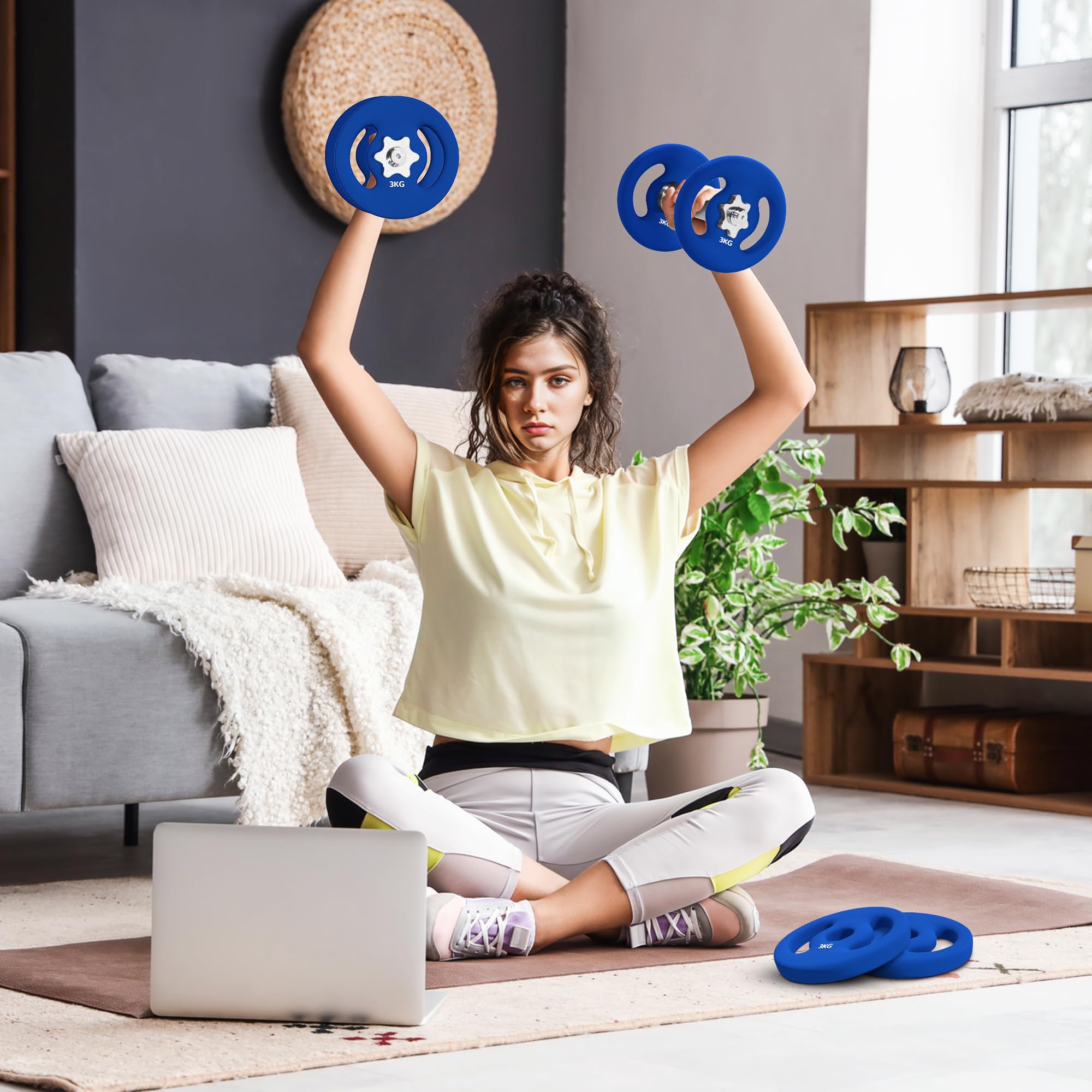 SPORTNOW Gewichtsplatte 2 x 3 kg, Hantelscheiben für Stangen Ø 2,5 cm, mit Griffen, leicht zu greifen, für Zuhause, Fitnessstudio, Gewichtheben, Metall, Blau