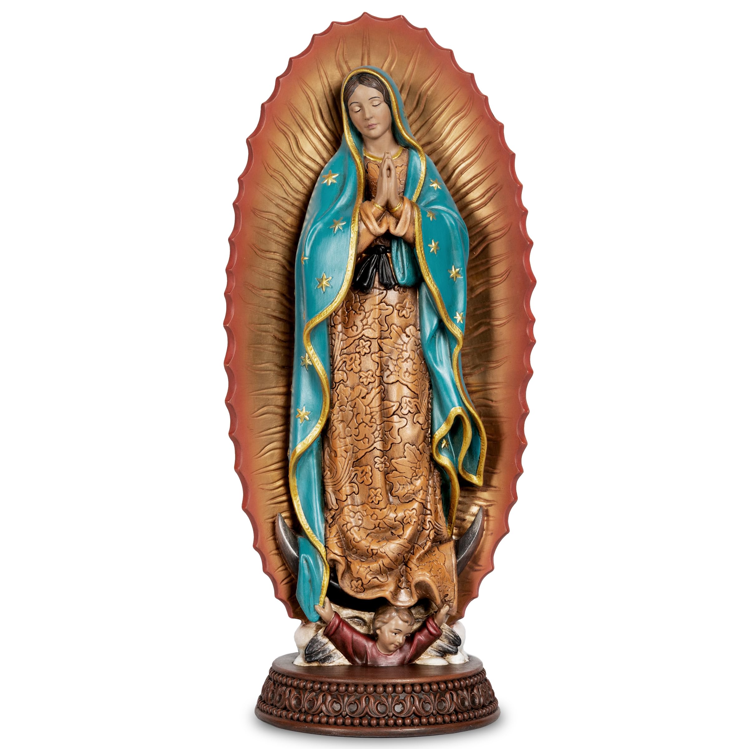 DevotedWalls Our Lady of Guadalupe Statue - 12" Virgin Mary Statue Catholic Indoor Decor,Hand Painted Guadalupe Sculpture,Mexican Catholic Baptism Gift(Full Color)