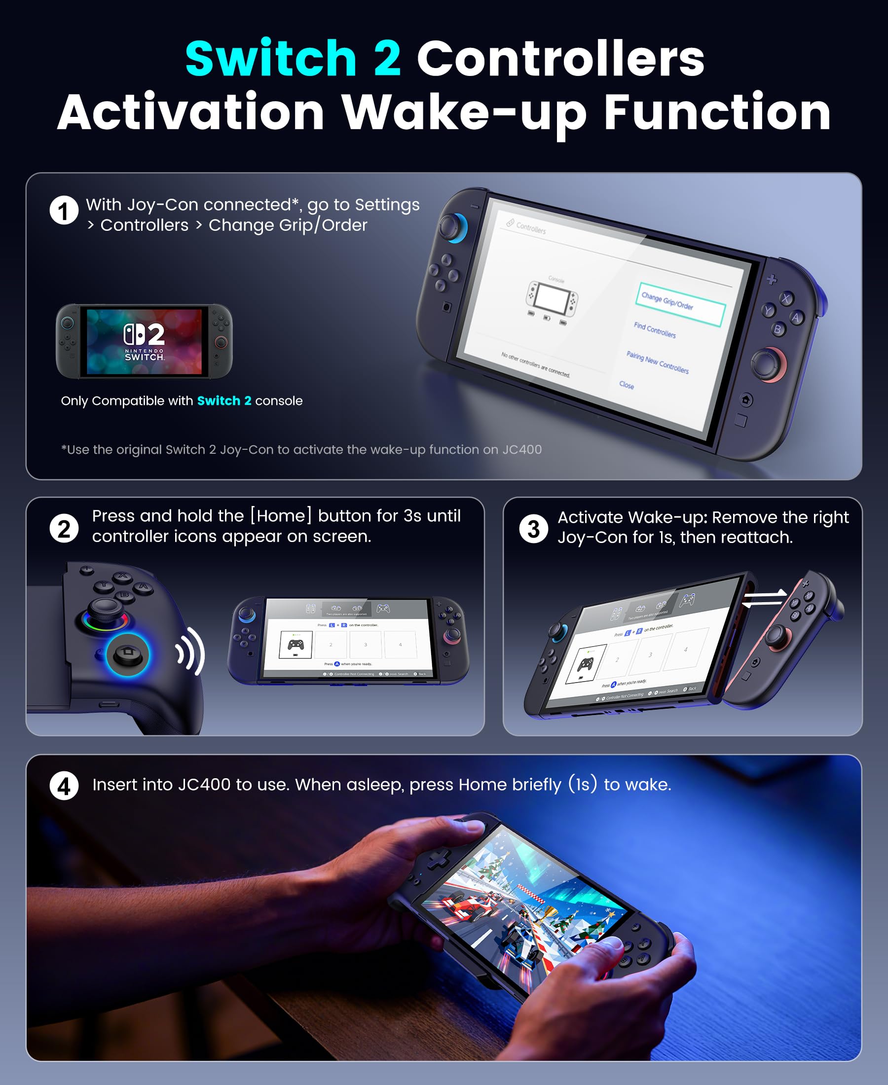 Mando inalámbrico Switch 2, mando pro con joystick de efecto Hall, mando de una pieza para Switch 2 Joy Con, mando de repuesto con RGB/4 ranuras para tarjetas/eje giroscópico/Turbo/Vibración dual - 4