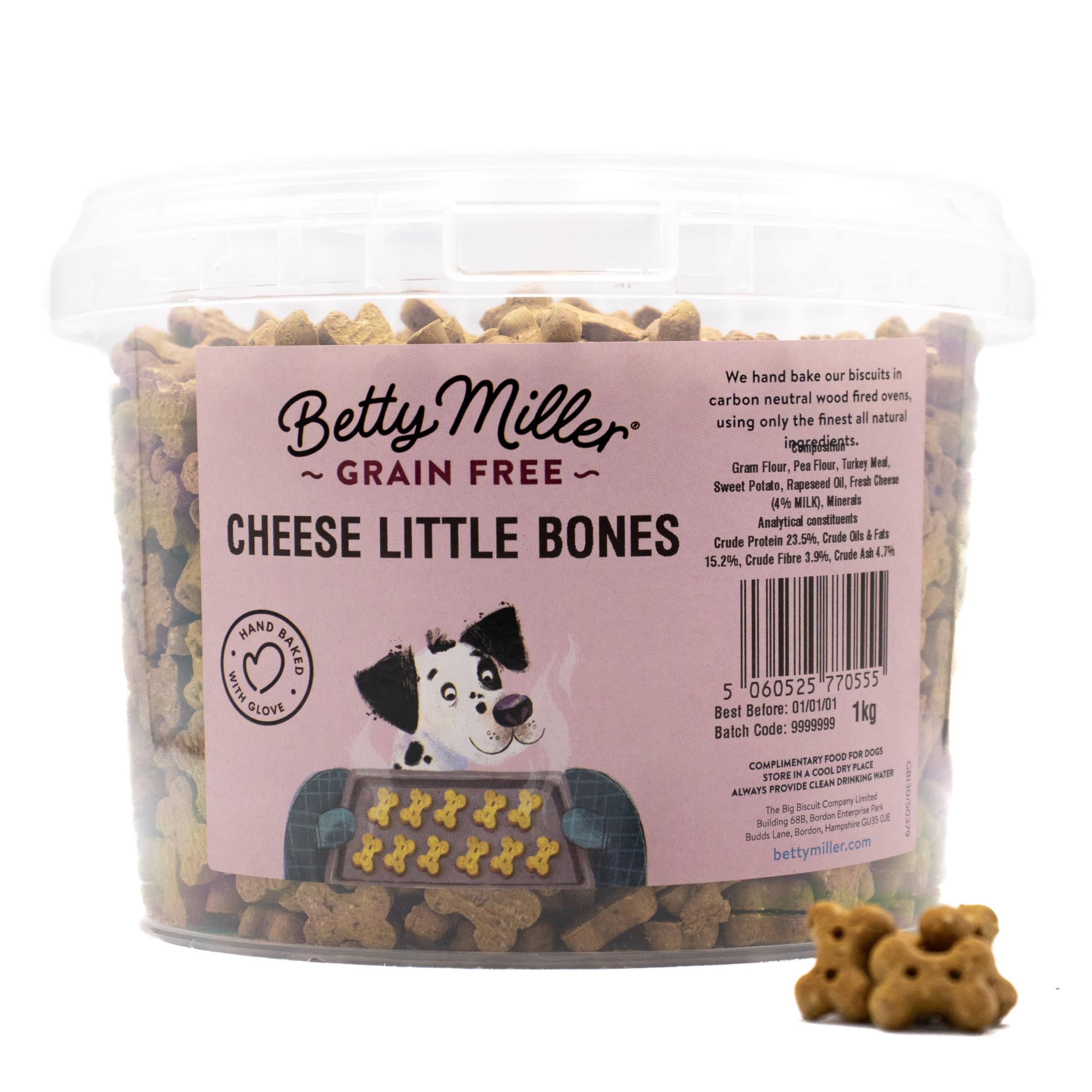 Betty Miller Grain Free Dog Treats - Little Cheese Bones for Dogs - 1kg Bulk Dog Treats -British Baked Dog Biscuits