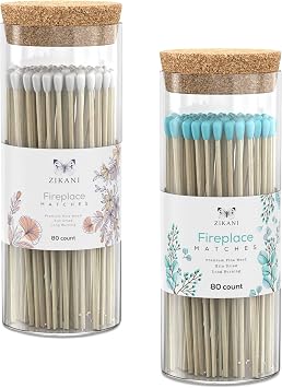 Blue Tip and White Tip Fireplace 8-inch Long Matches Decorative Safety Matches with 2 Cork Top Glass Holder Including Striker and 160 Matches 80 Blue Tip & 80 White Tip