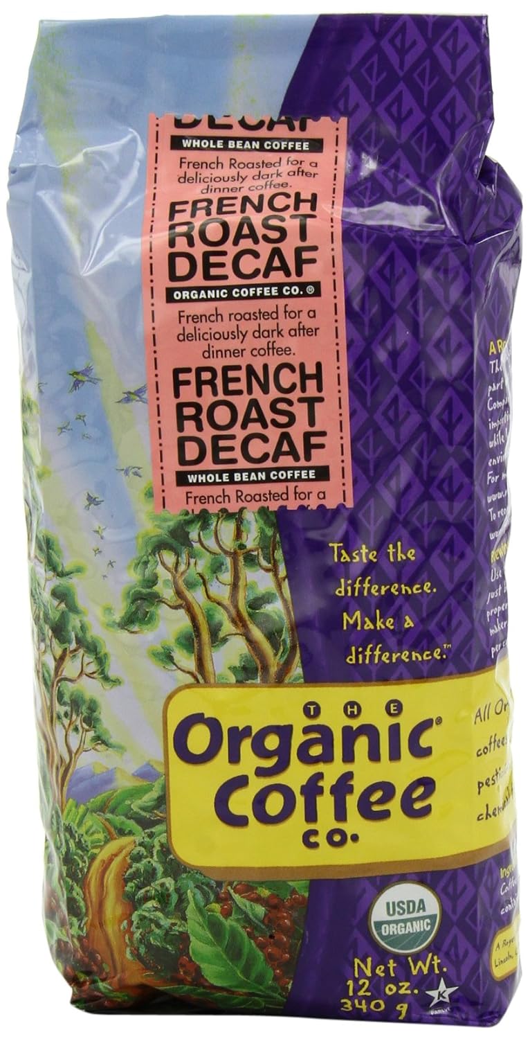 The Organic Coffee Company Whole Bean Coffee, Decaf French Roast, 12 Ounce