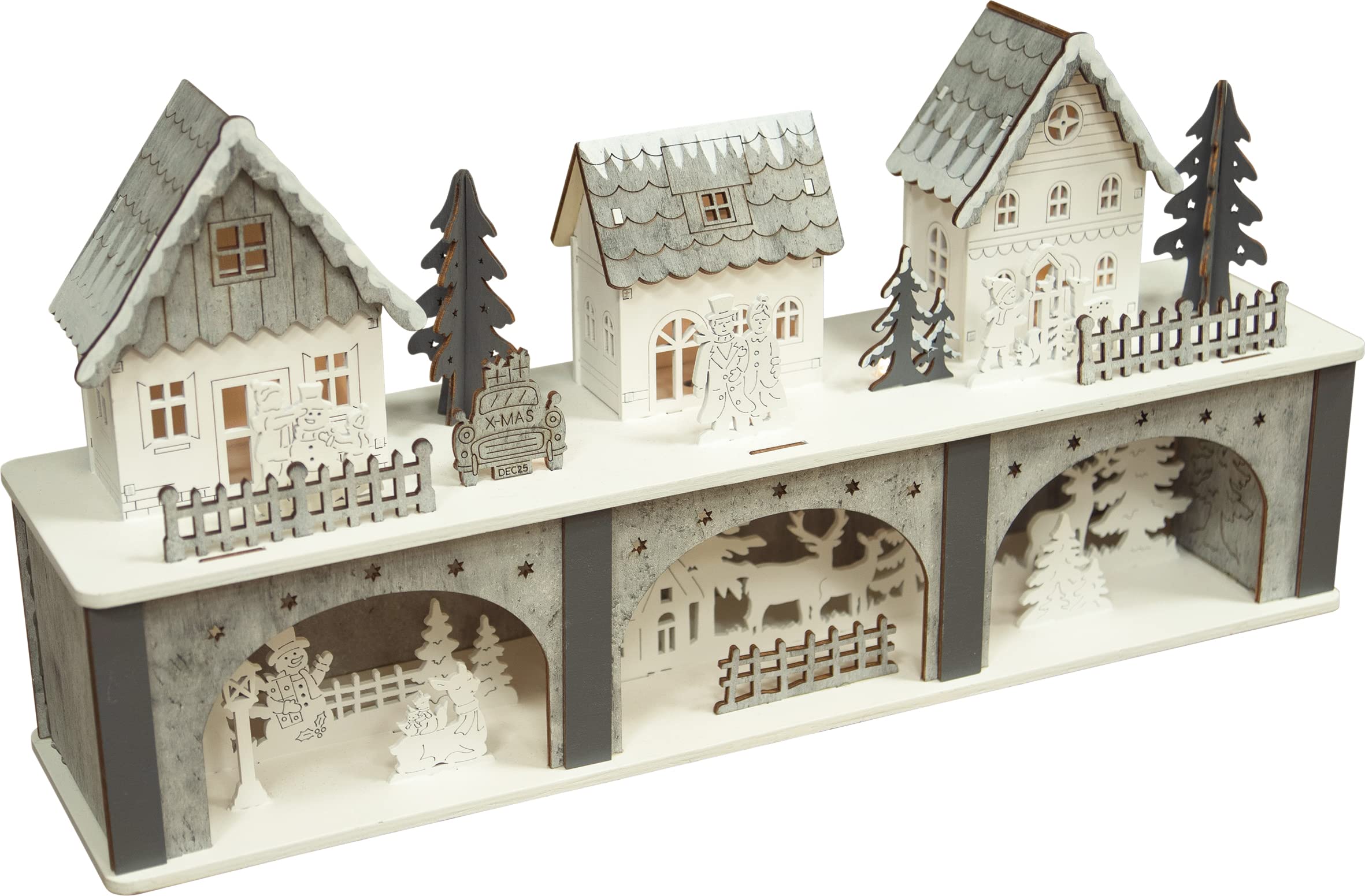 Netagon Christmas Battery Powered Wooden Light Up Festive Scene Ornament- Large from B&Q