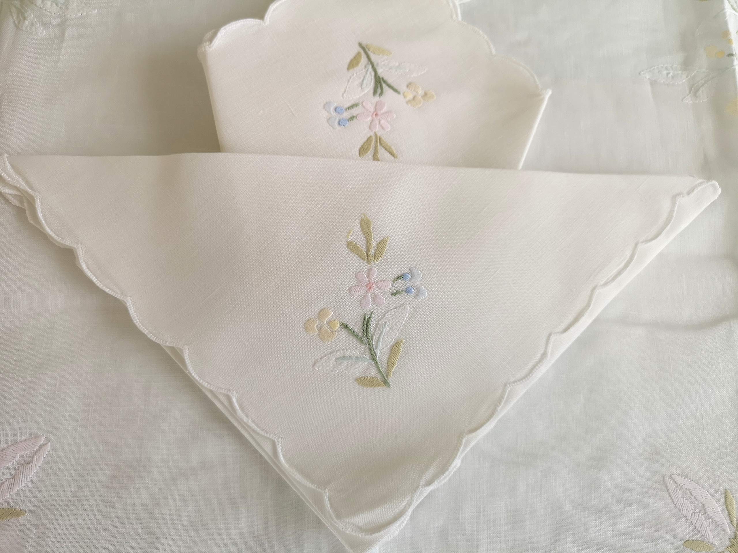Nappe x12 pur lin avec broderie lycuccio et point plein à la main, rectangulaire de table