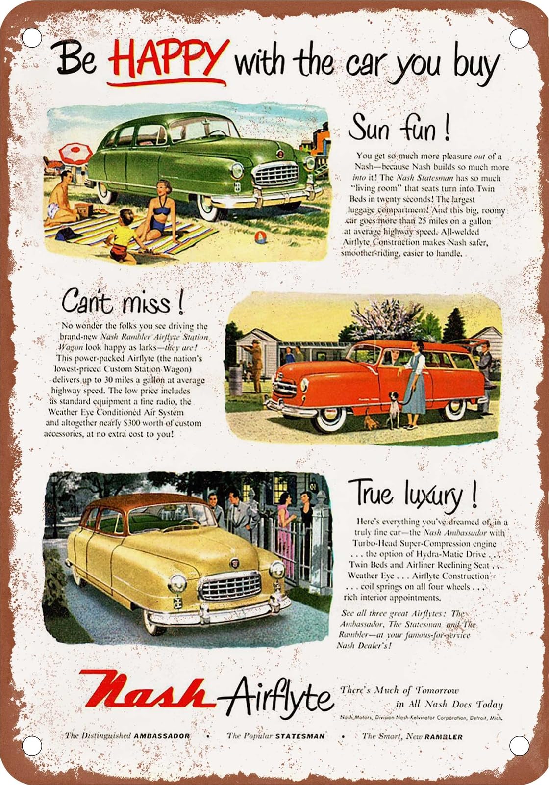 Miaomansenstore Metal Sign - 1950 Nash Vintage Ad 07 - Old Retro Rusty Look Home Decor