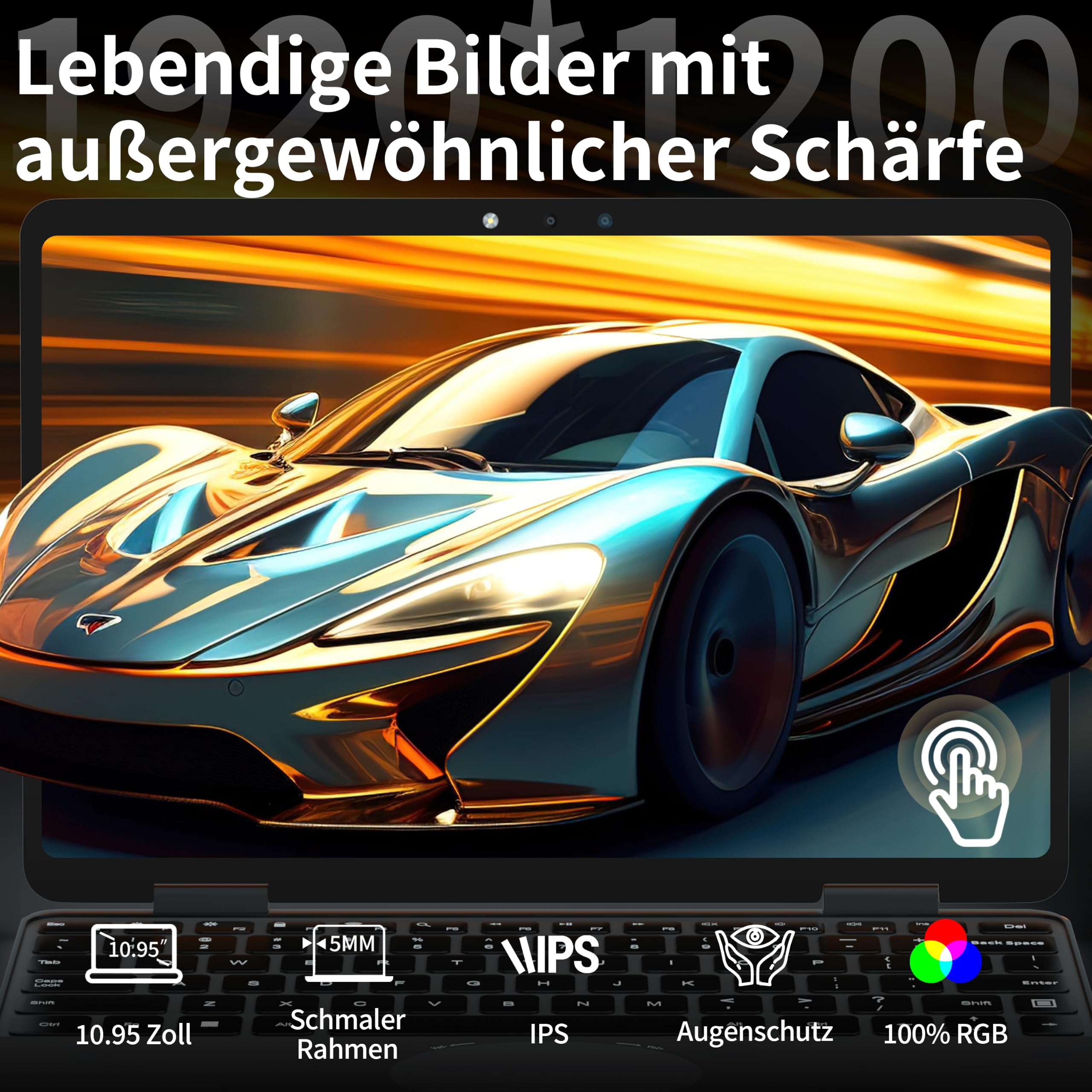 Amita 11" 2-in-1 Touchscreen Rosa Laptop, N100 Quad-Core Prozessor, 16GB RAM 512GB SSD, Gesichtserkennung, FHD IPS, 360° Klappbar (Gelb, 16GB RAM | 512GB SSD) | 360° Convertible Notebook, FHD 1920 × 1200, Hintergrundbeleuchtete Tastatur, USB-C, WiFi 5