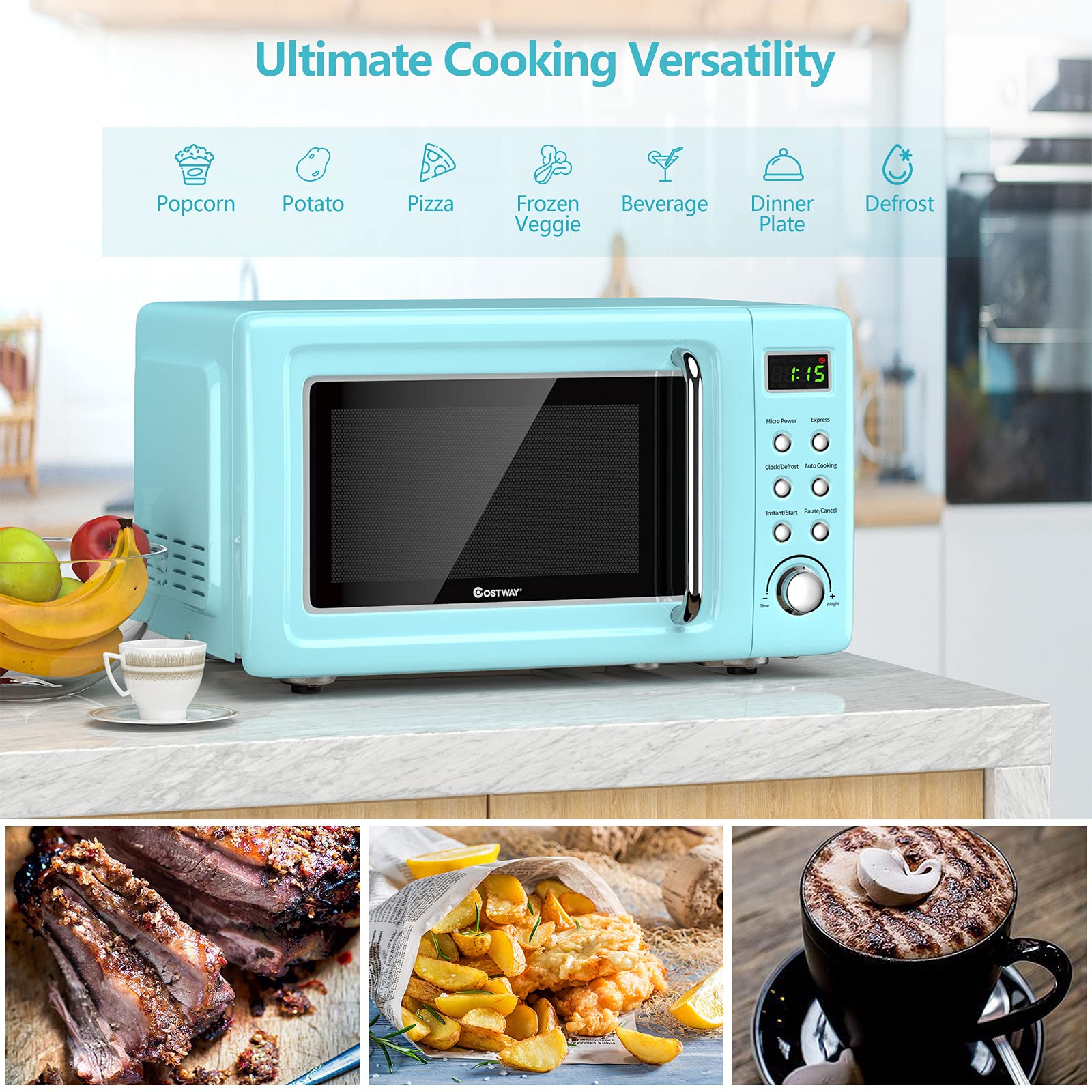 Snapklik.com : COSTWAY Retro Countertop Microwave Oven, 0.7Cu.ft, 700