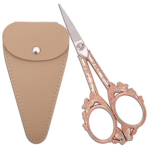 Crafting Scissors with Sheath for Needlework Artwork Threading Cross Stitch DIY Tools, 4.7in Butterfly Shears (Rose Gold) - Rose Gold