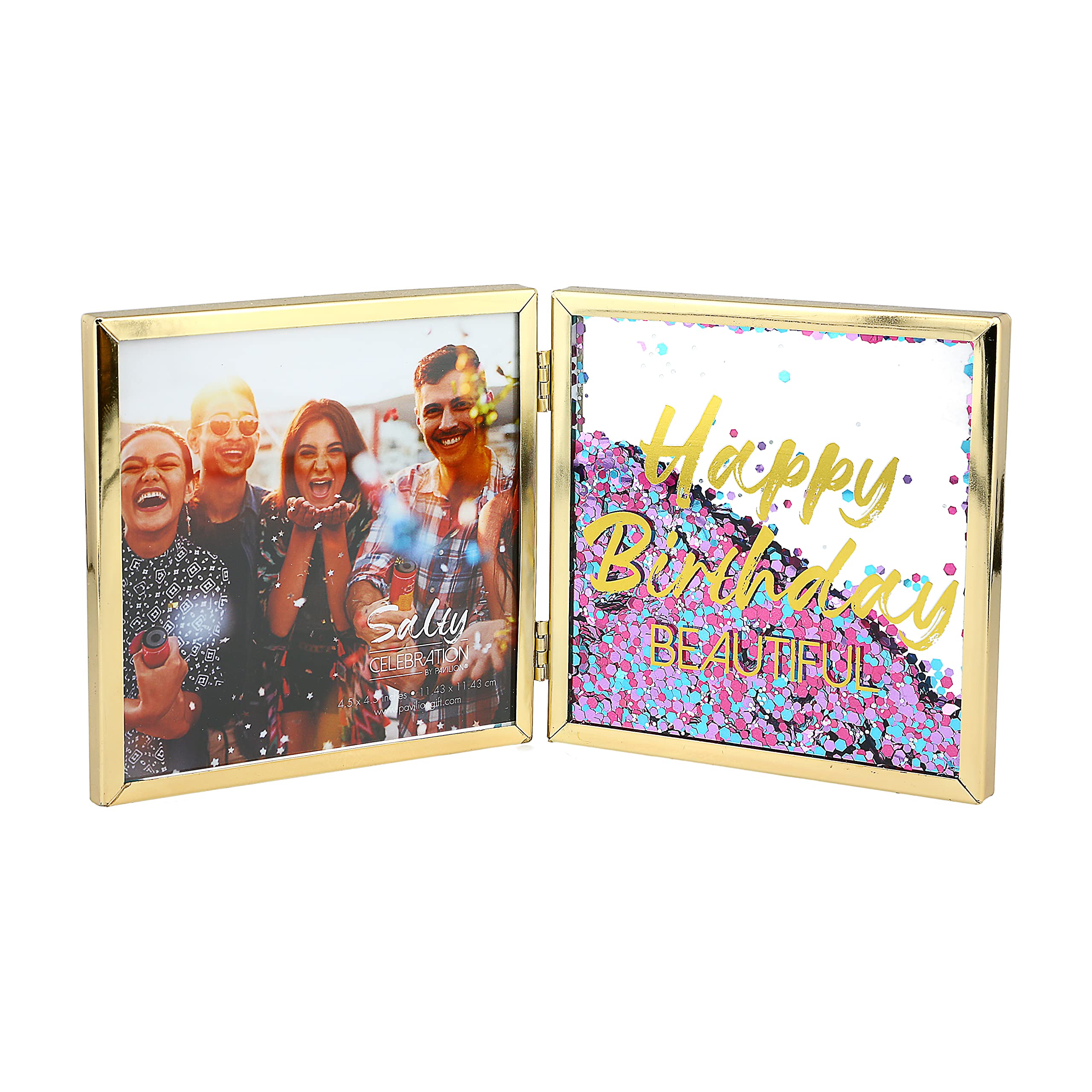 Cadre photo à charnière Happy Birthday Pavilion Gift doré 12 cm pour souvenir d'anniversaire