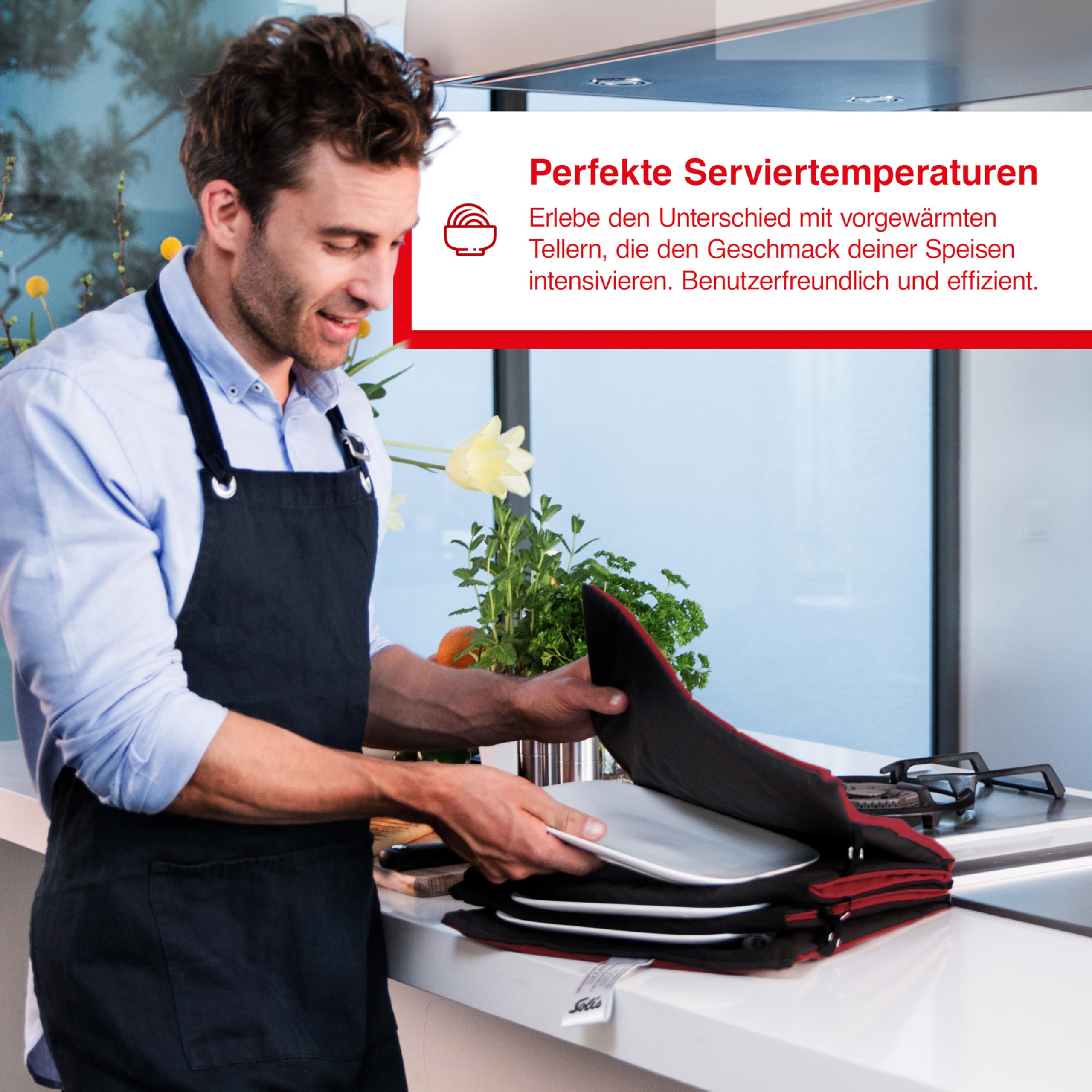 Solis Turbo Heat podgrzewacz do talerzy do 10 talerzy, 32 cm, automatyczna regulacja ciepła, podwójna izolacja, czerwony/szary