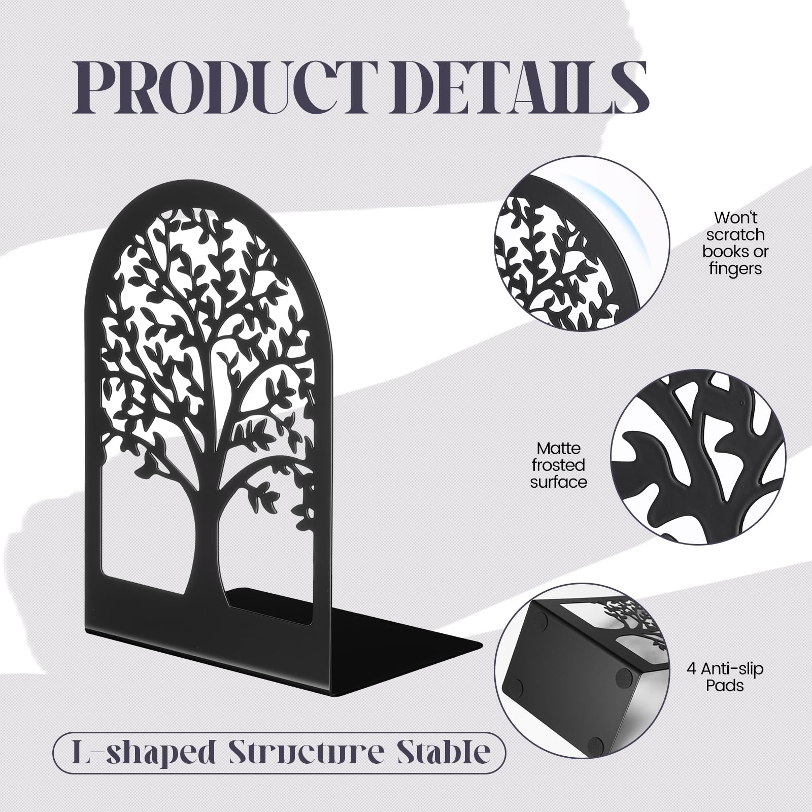 Feifeiya 6 Paar dekorative Buchstützen, robuste Metall-Buchstützen für Regale, Baum, Blume, Bücherregalhalter, Büro-Buchstützen, rutschfeste Buchstützen, schwarz, 17 x 12 x 8 cm