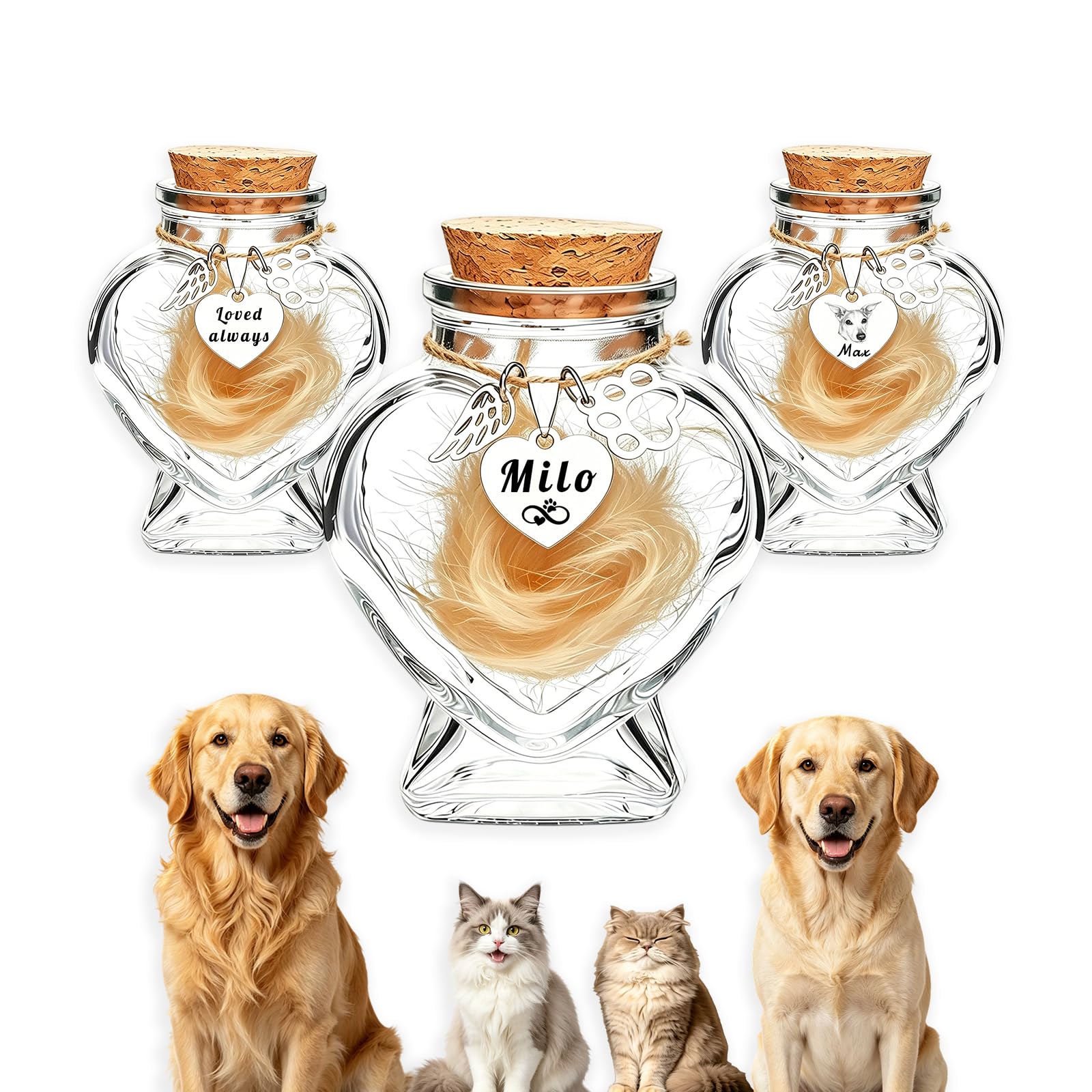 Iwe Personalised Pet Fur Keepsake Bottle for Dog & Cat Hair (Heart)