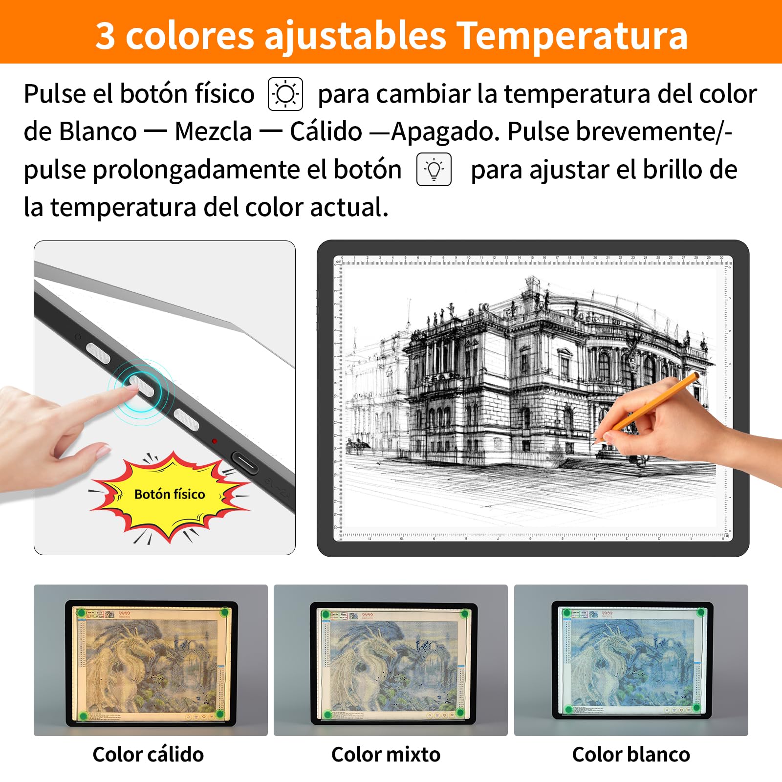 TOHETO Mesa luminosa A4 con bolsillo para pintura de diamantes, caja de luz recargable ultrabrillante para dibujar, almohadilla de luz LED recargable para trazar, placa de luz inalámbrica (negro)