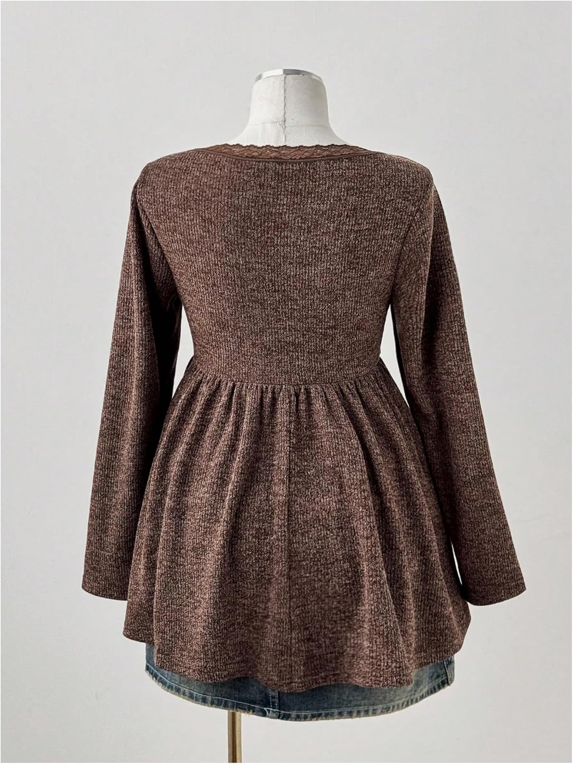 SOLY HUX Women's Plus Size Square Neck Babydoll Sweater Long Sleeve Lace Ruffle Knit Peplum Tops - Image 2