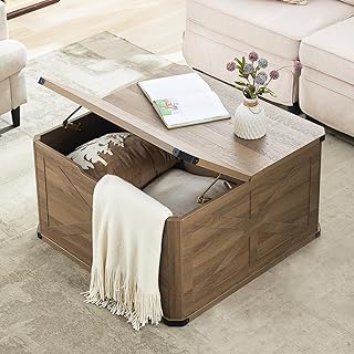LINLUX Modern Farmhouse Coffee Table with Storage, Large Square Storage ...