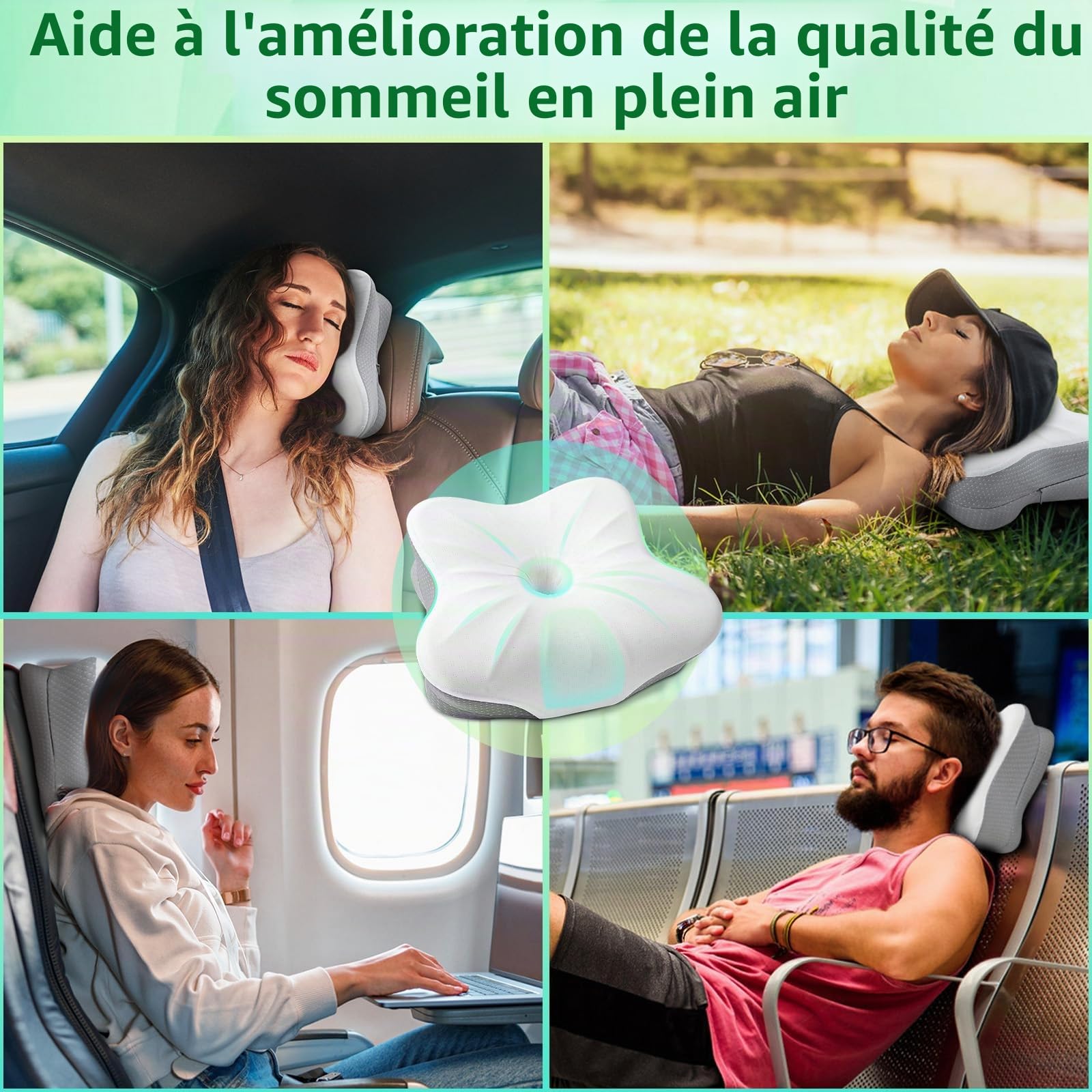 SAHEYER Coussin de Voyage Memory Foam, Oreiller de Camping Petit, Oreiller Ergonomique Cervical pour Le Camping, la Voiture, la Plage, Le Bureau (Gris)