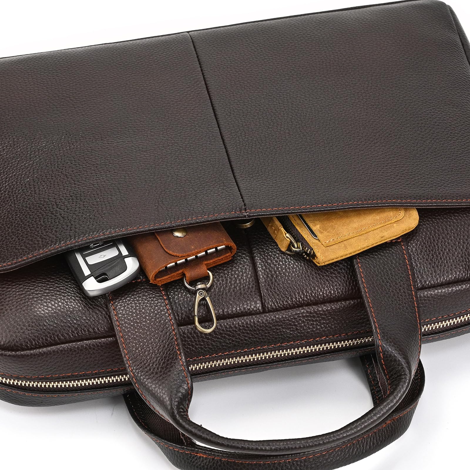 Sac Business Mallette homme Cartable Sacs Business en Cuir Véritable 14 Pouces Porte Document Sac à Bandoulière d'affaires, 3315 Marron