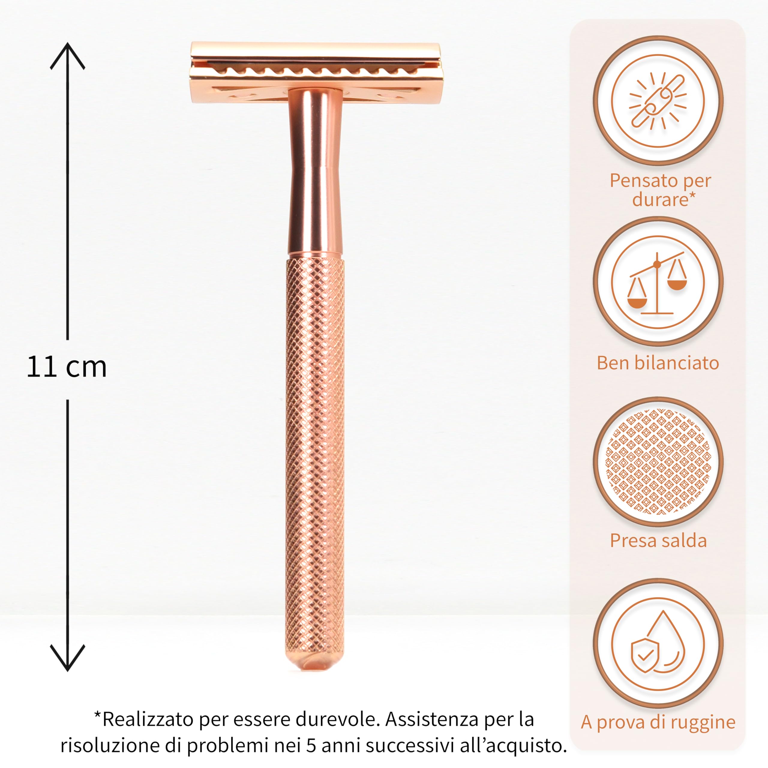 Bambaw Rasoio Sicurezza Donna con 5 Lamette per Rasoio di Sicurezza in Acciaio Inox Svedese Resistente alla Ruggine, Realizzato in Metallo Senza Plastica, Ideale per Tutti i Tipi di Pelle (Oro Rosa)