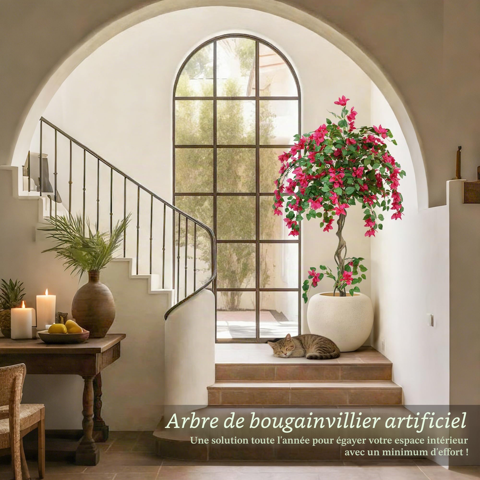 Plante Artificielle Bougainvillier Faux Arbre à Fleurs 160cm | Résistant UV, Feuillage Dense, Arbre Artificiel Extérieur Intérieur en Pot, Décoration pour Salon Chambre Entrée Jardin Fête