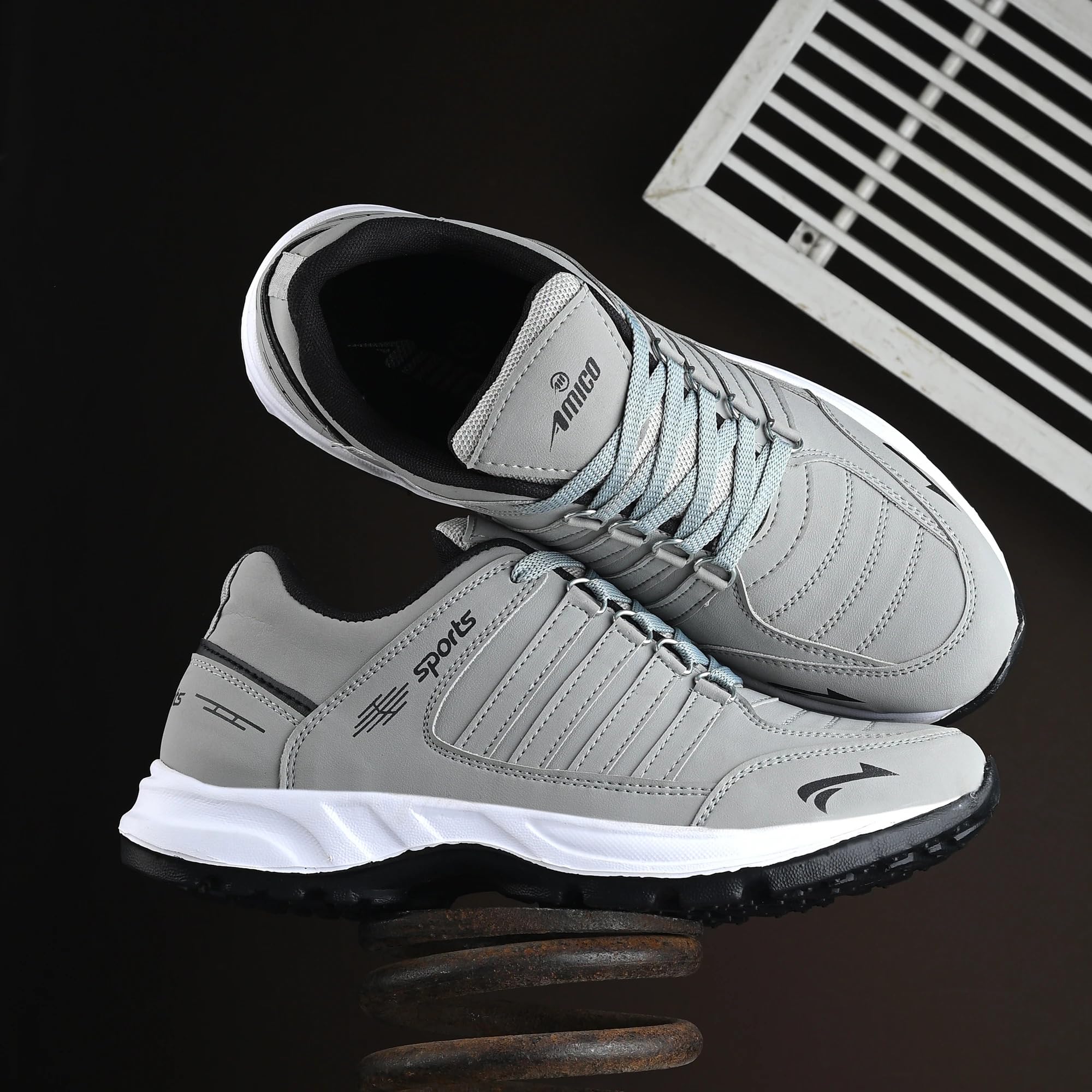 Amico Lite Sports Shoes for Men | Stylish Running Trainers | Breathable Mesh Upper | Anti-Slip Airmix Sole | Lightweight and Comfortable Gym Shoes | Trendy Footwear Grey 1