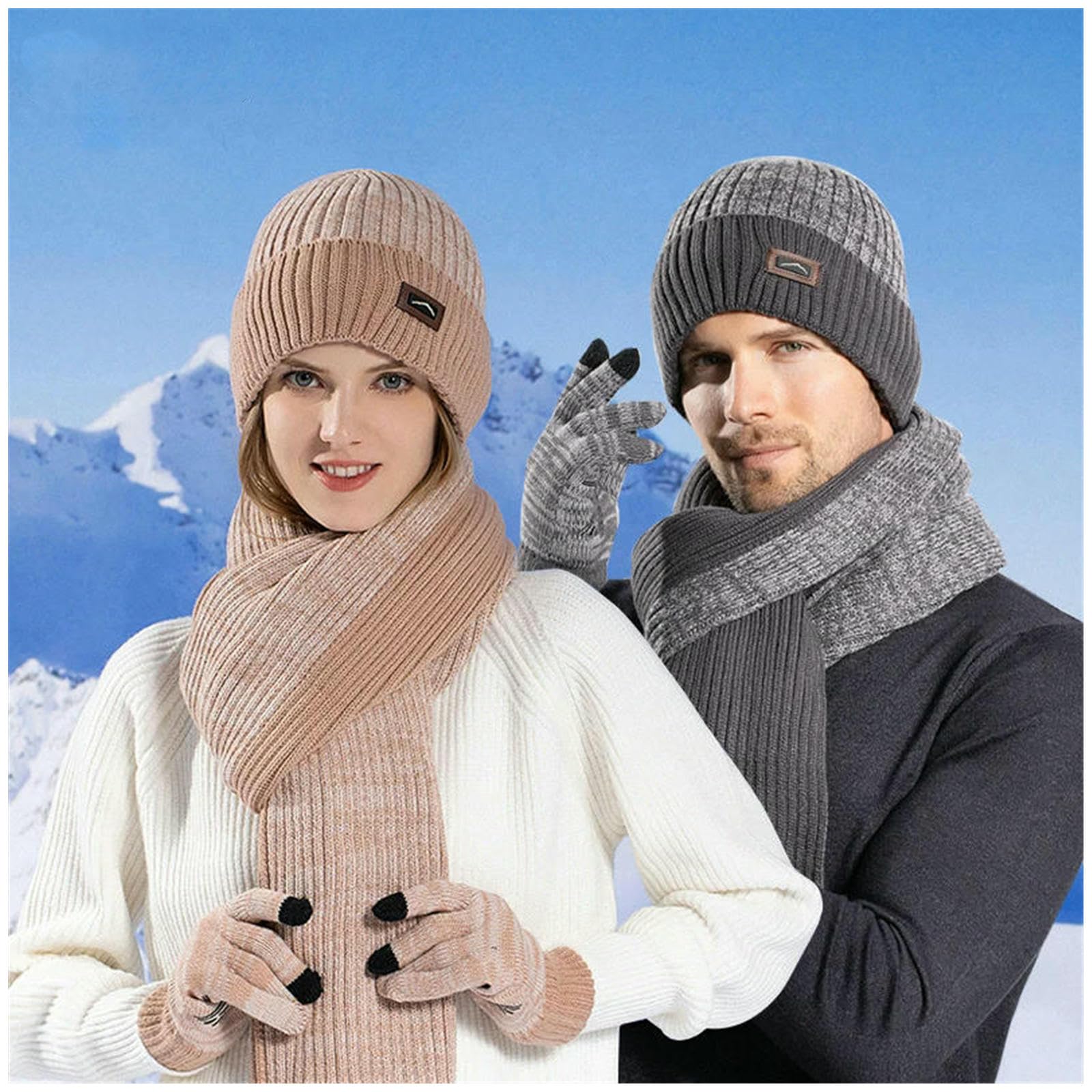 Mütze,Schal & Handschuh-Sets Schal-Set Für Damen Und Herren, 3-teilig, Bestehend Aus Einer Wintermütze, Einem Paar Handschuhen Warmen Outdoor-schal -blau-einheitsgröße