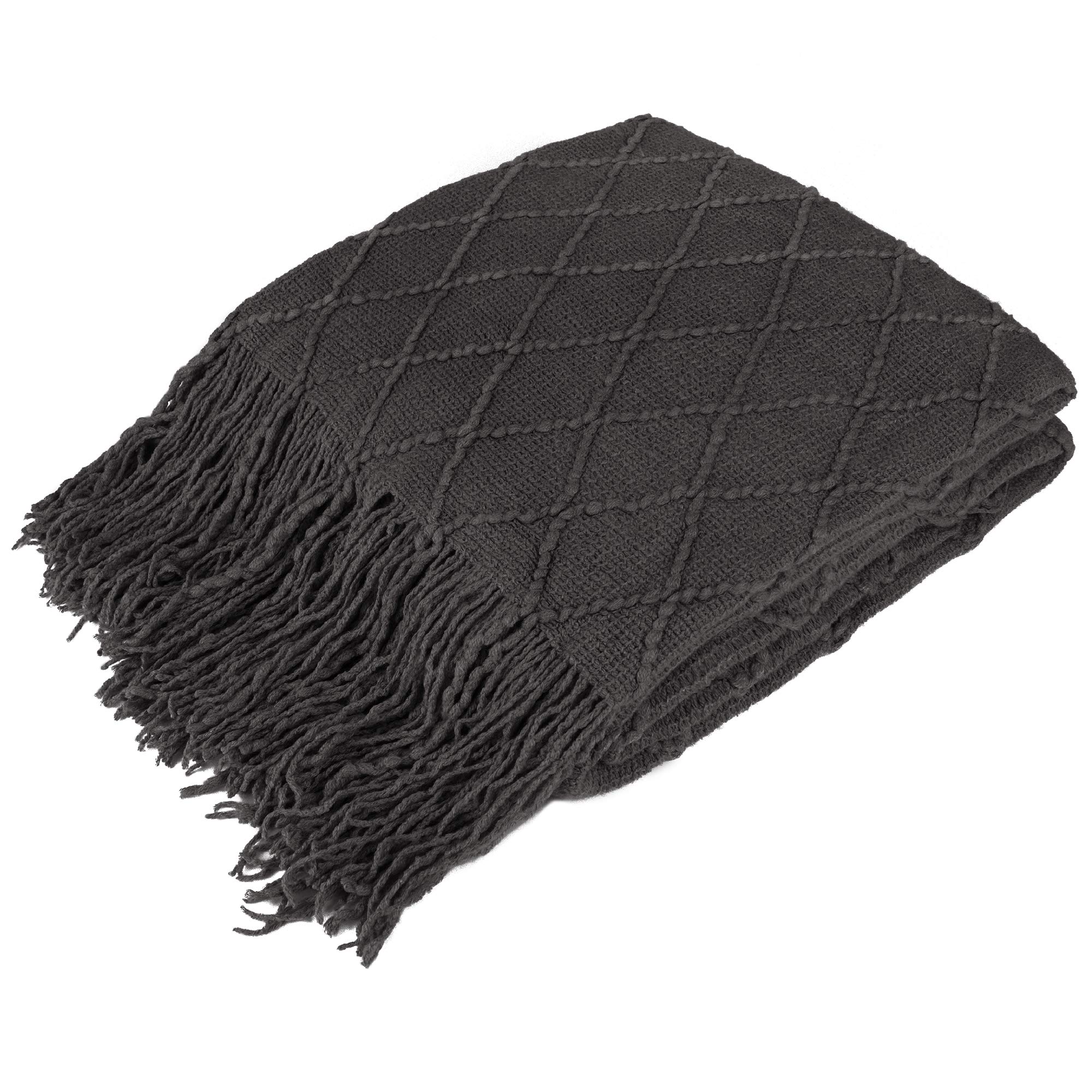 Buy PAVILIA Knitted Throw Blanket Fringe Charcoal Dark Gray