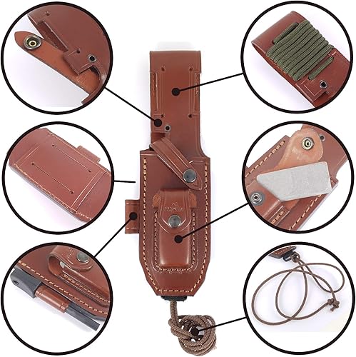 Miniatura 10 de JEO-TEC N9 Bushcraft Survival Hunting Camping Cuchillo de hoja fija, MOVA de acero inoxidable, 11 pulgadas en general, funda de cuero multiposición,