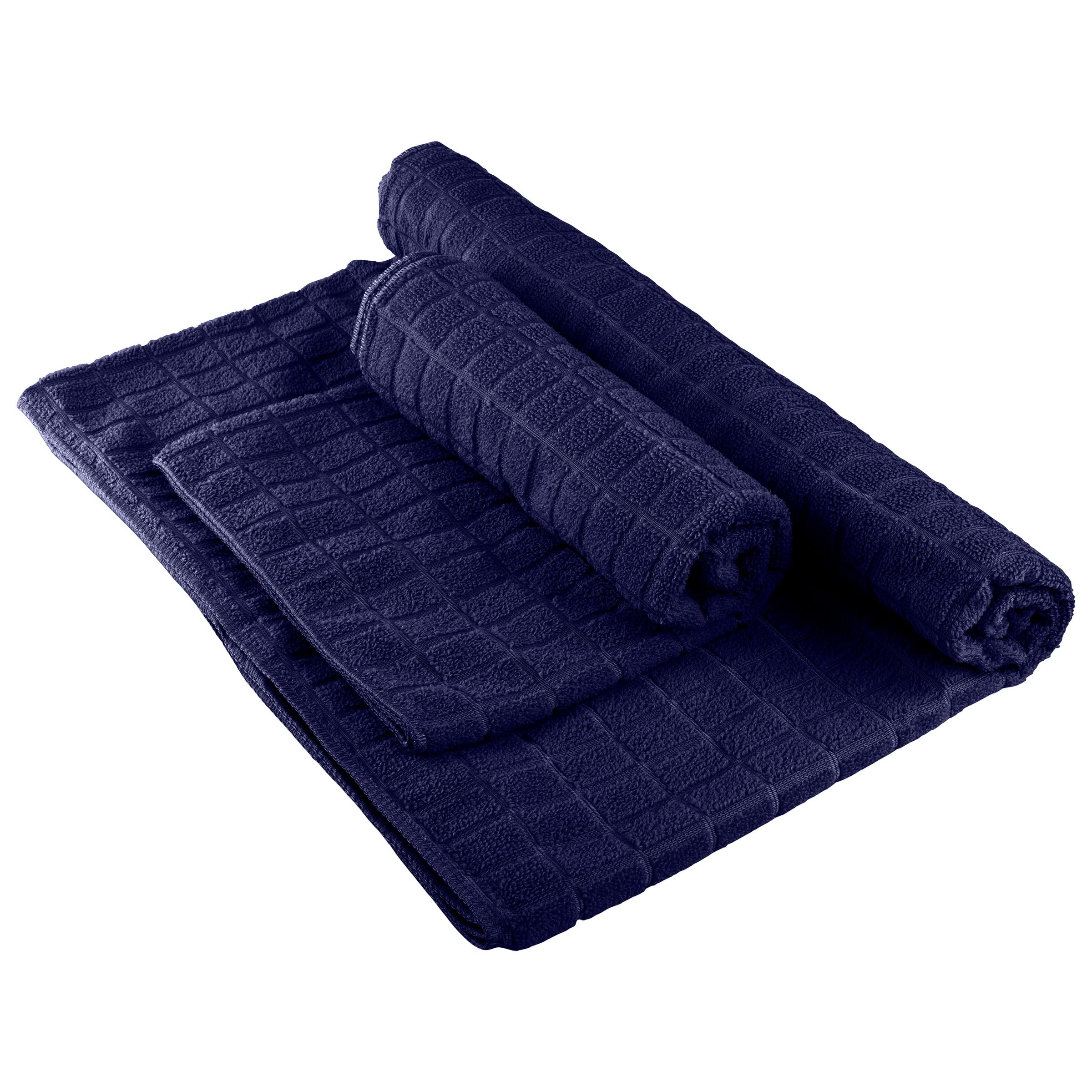 Wakeman Yoga Mat Towel and Gym Towel Set - 2-Piece Non Slip Set for Hot Yoga, Pilates, and Gym - 72” x 24” Sweat Absorbent and Quick Drying Blanket with Corner Pockets for Mats (Navy)
