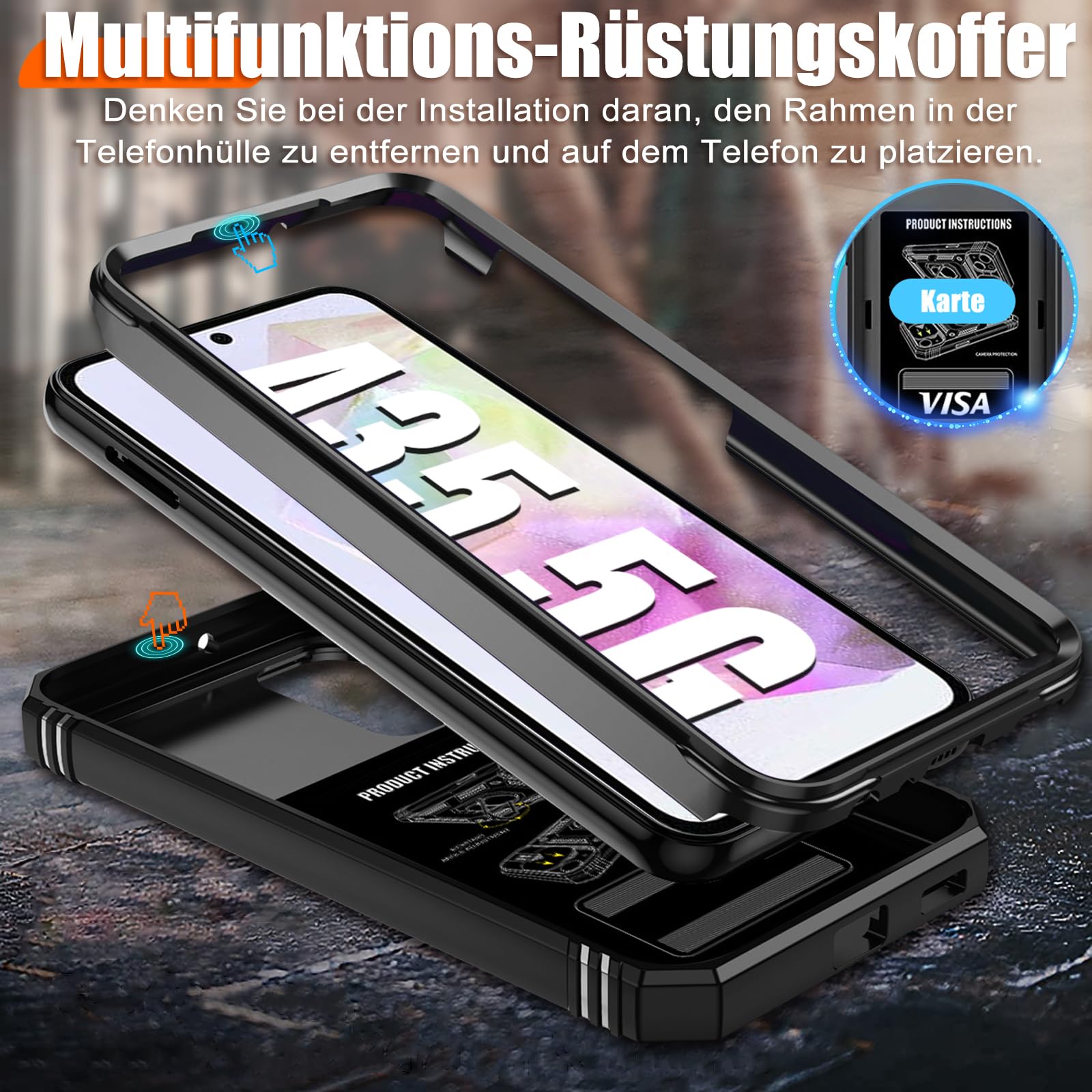Giyer Cover per Samsung Galaxy A35 5G Custodia con Vetro Temperato, Antiurto Grado Militare 360° Anello Supporto Armor Bumper Case, Antiurto per Samsung A35 5G Cover (Nero)