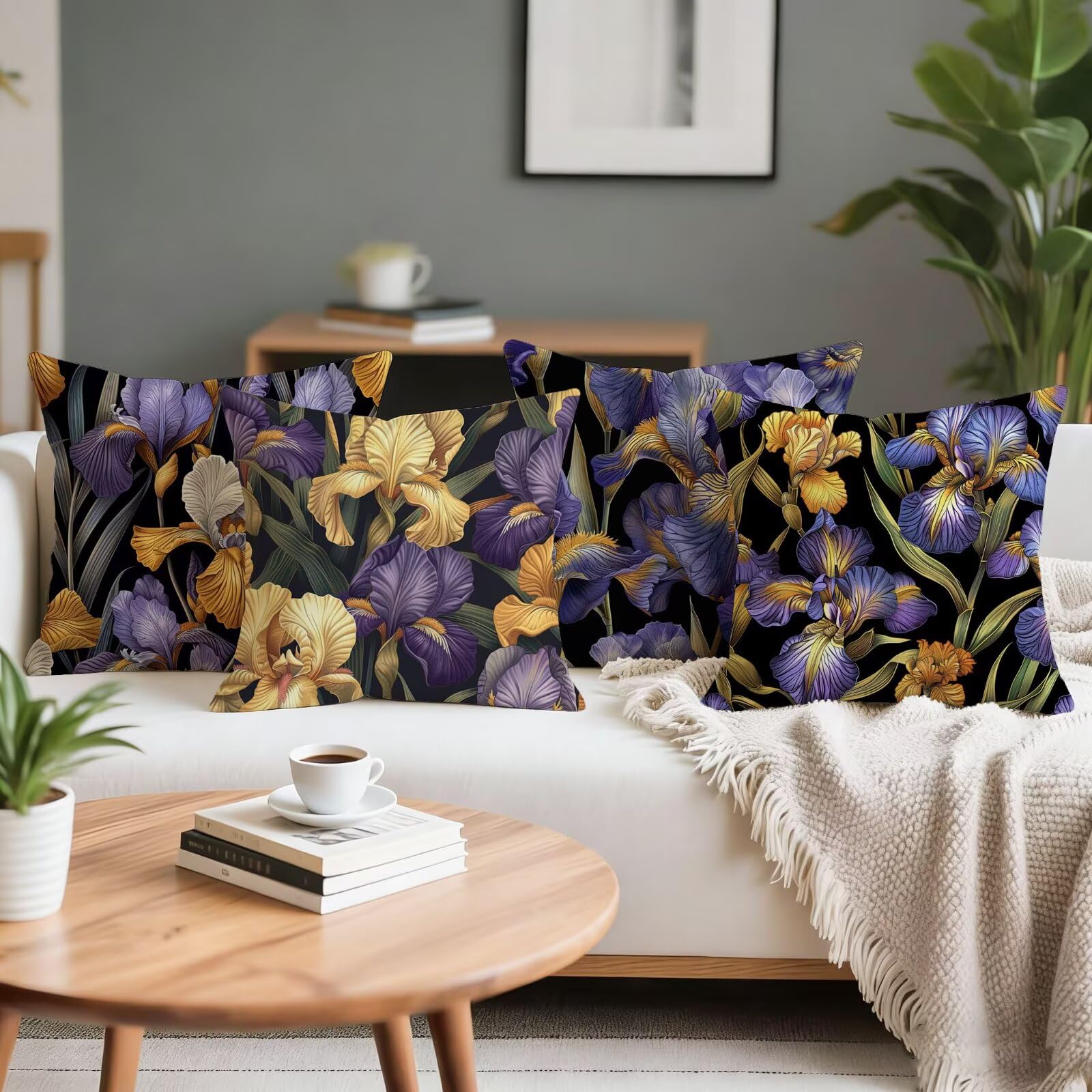 Wodoodporne poduszki na zewnątrz aksamitne poduszki na sofę zestaw 4 poszewek na poduszki fioletowa sofa poszewka na poduszkę, dekoracje ogrodowe na zewnątrz, dekoracje letnie, 60 x 60 cm