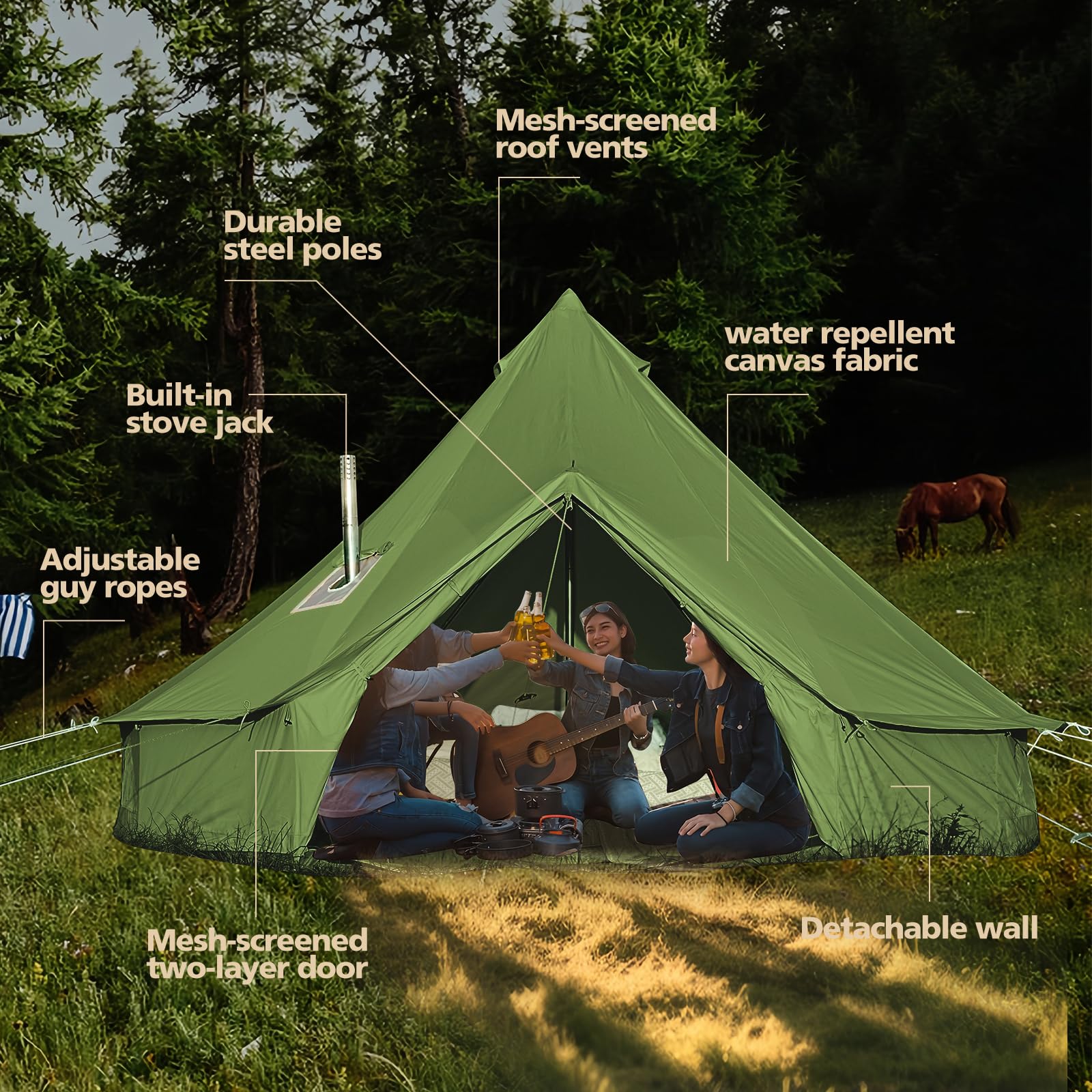 tent luifel universeel Blue Bohemian 16ft Better Bell Stargazing Canvas Glamping stück:3 Stück Electric Picnic Bell Tent dual canvas doors end tarp
