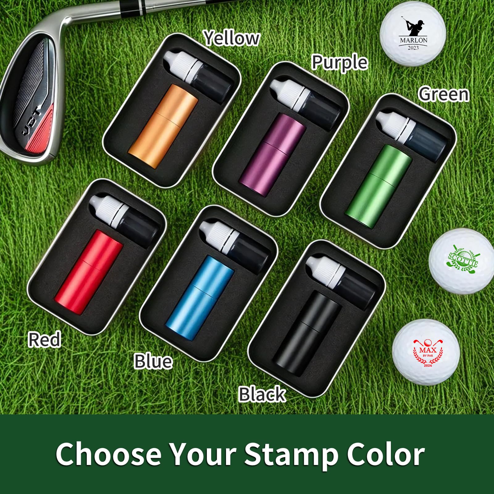 Personalisierter großer Golfball-Stempel, 20 mm Logo, mit Metall-Aufbewahrungskoffer, benutzerdefinierter Name oder Logo, wiederverwendbare Golfballmarkierung, Herren-Golfzubehör, Geschenke für