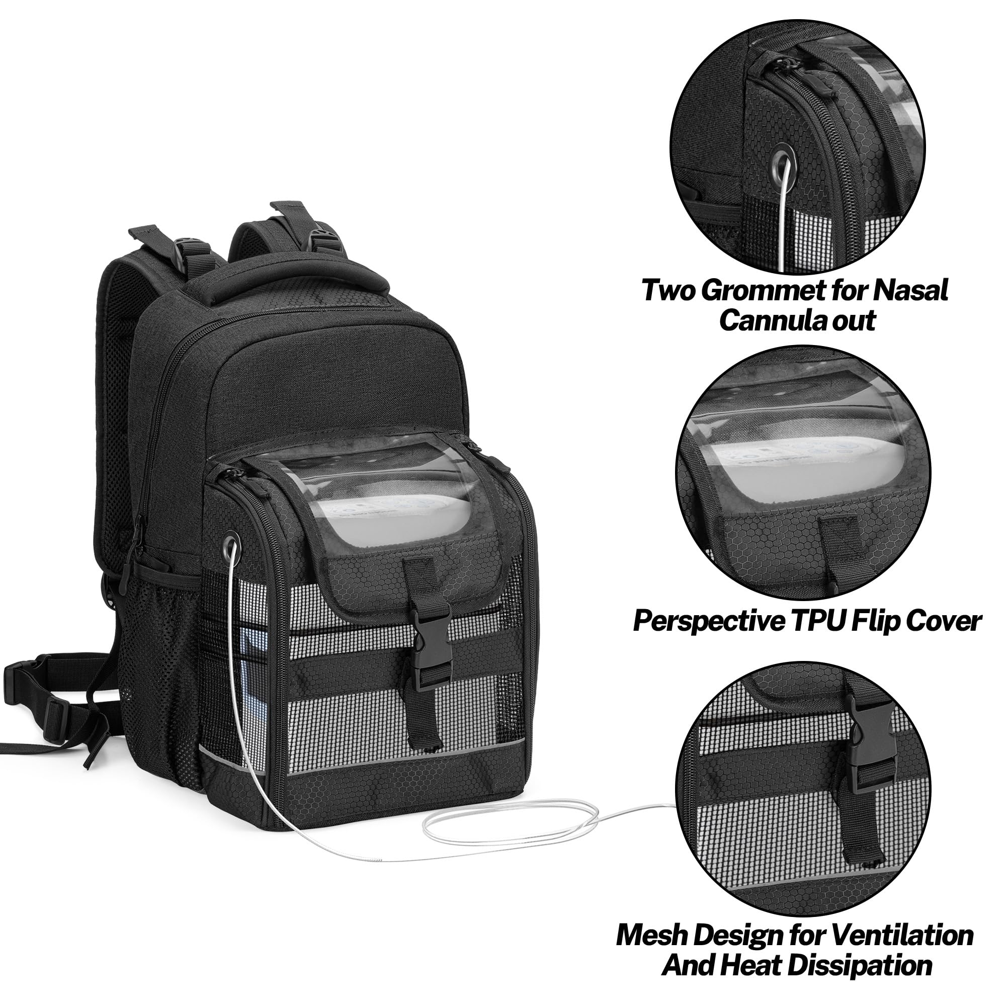 Trunab Borsa da Viaggio per Concentratori di Ossigeno Portatili, Borsa POC con Coperchio Trasparente e Tasche Multiple Compatibile con Inogen One, Cairo Freestyle Comfort, Oxygo, SimplyGo Mini, Nero