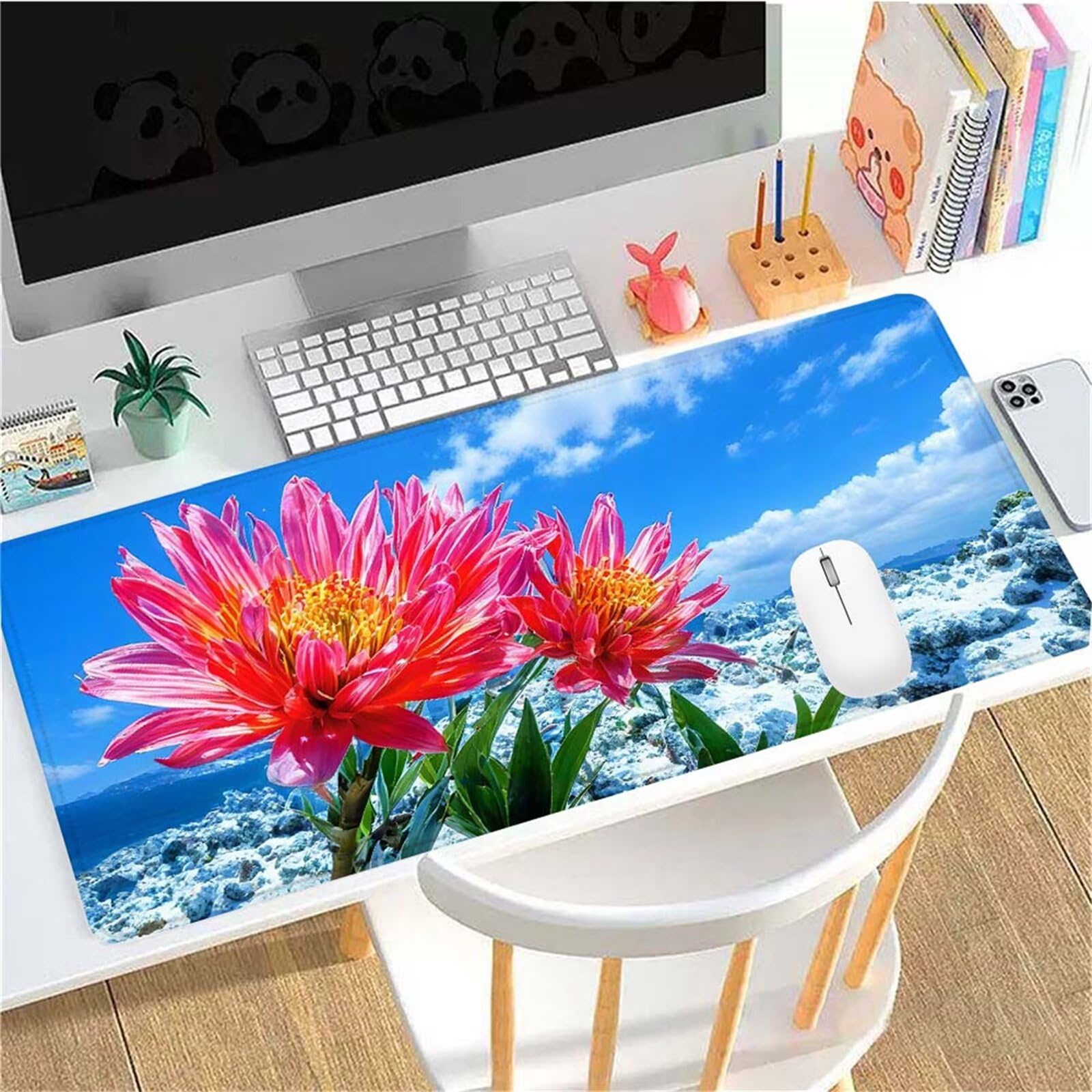 Alfombrilla Ratón Flor Nieve Alfombrilla Ratón XXL 1400x600x3mm Mouse Pad Resiste Salpicaduras, Extendida de Gran Tamaño con Bordes Cosidos, Mejora Precisión y Velocidad, Antideslizante,Duradera y-273