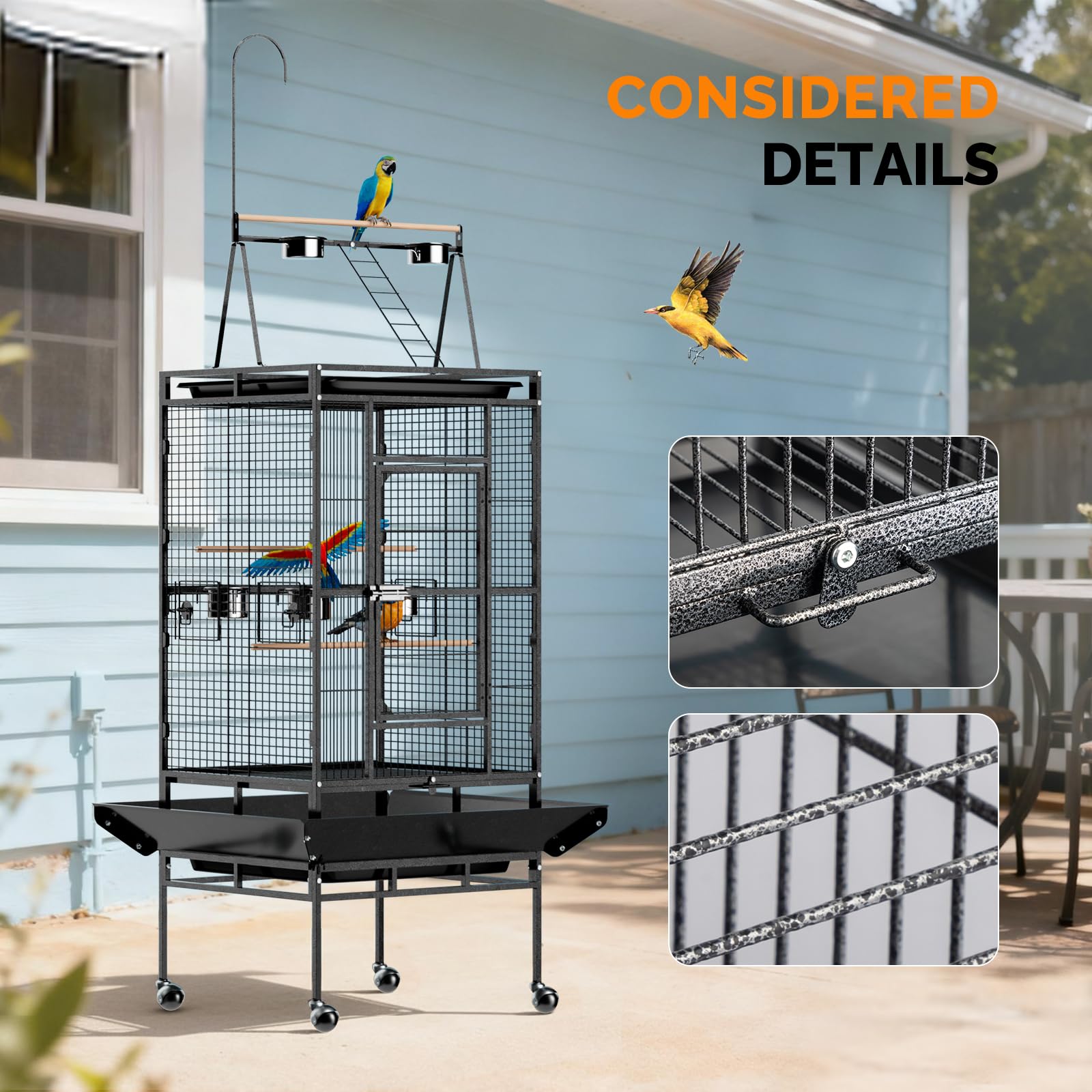 LEADZM Cage Oiseau, avec escalier sur Le Dessus et Double Bol d'alimentation, Robuste et Durable, avec 5 Positions d'alimentation, 83 x 78 x 210 cm