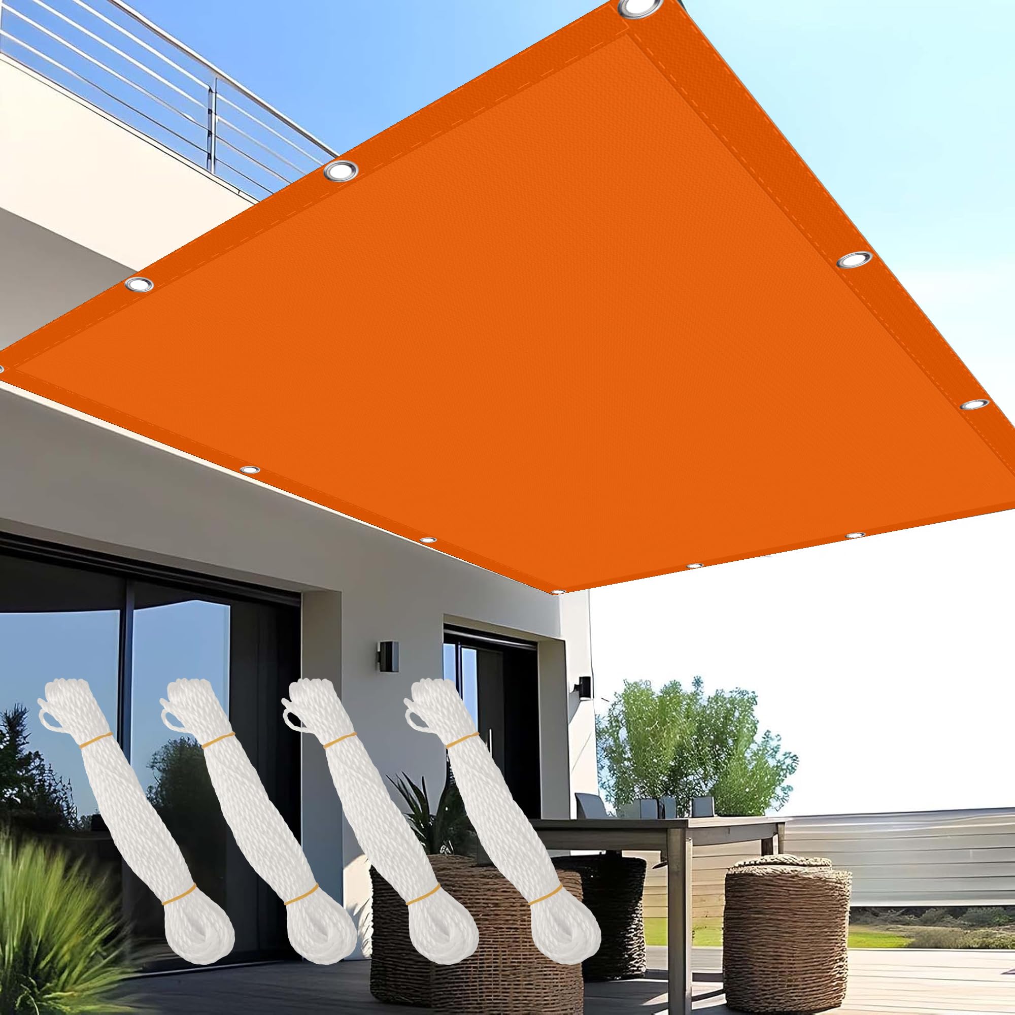 Voile d'ombrage rectangulaire 3.1x3.5m anti-UV orange pour terrasse