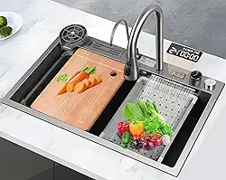 Cuba Inox Cozinha, Pia de Cozinha, Cuba de Inox, Pia Cozinha, 75X45 CM, Tipo Cascata, Torneira Telescópica e Acessórios Completos