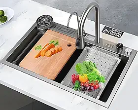 Cuba Inox Cozinha, Pia de Cozinha, Cuba de Inox, Pia Cozinha, 75X45 CM, Tipo Cascata, Torneira Telescópica e Acessórios Completos