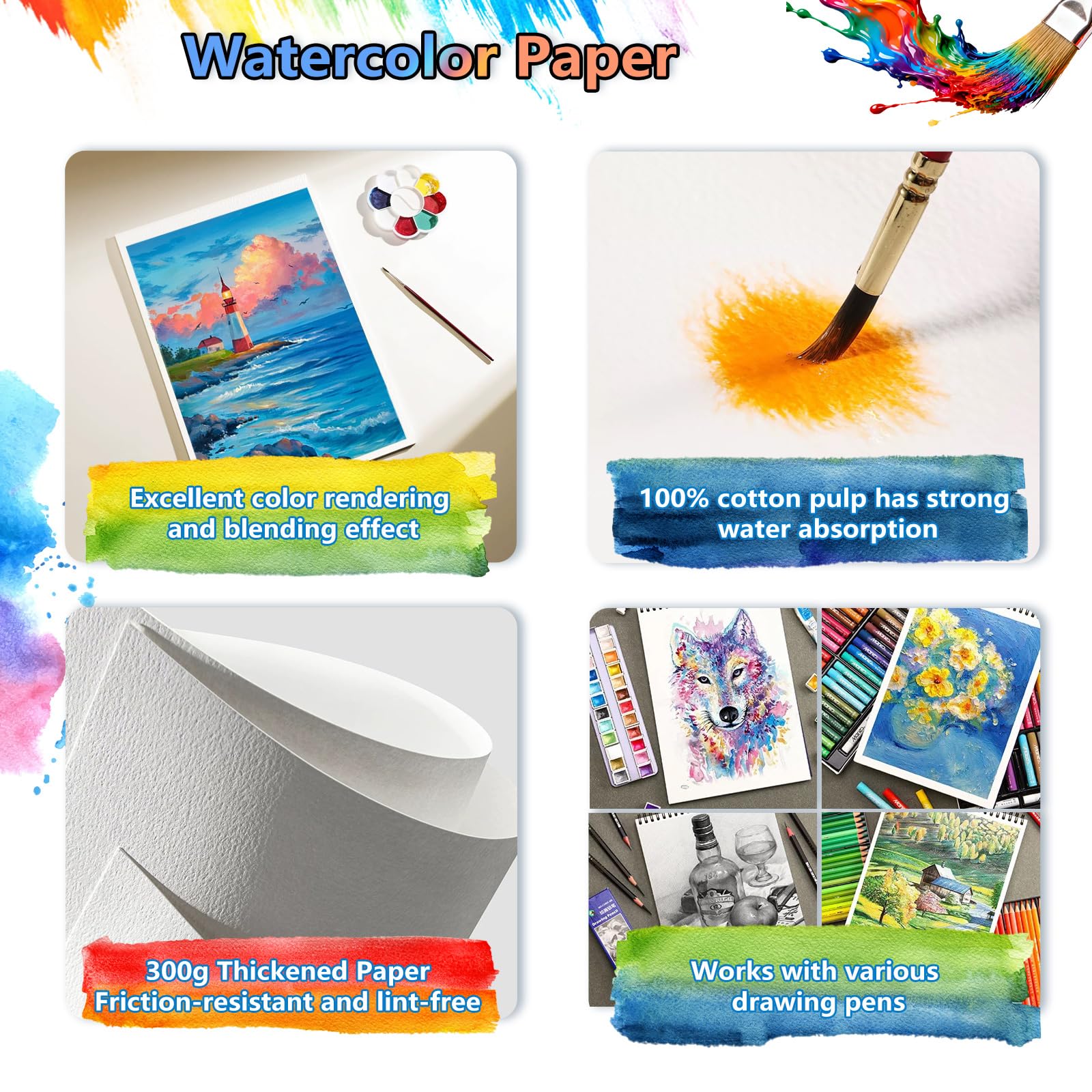 70 Arkuszy Papieru Akwarelowego 300 g/m², Biały Blok Akwarelowy Karty Akwarelowe, 17,8x12,7cm Papier Akwarelowy Tłoczony na Zimno do Akwarelowych Kartek Pocztowych, Farby Wodne i Szkicowania