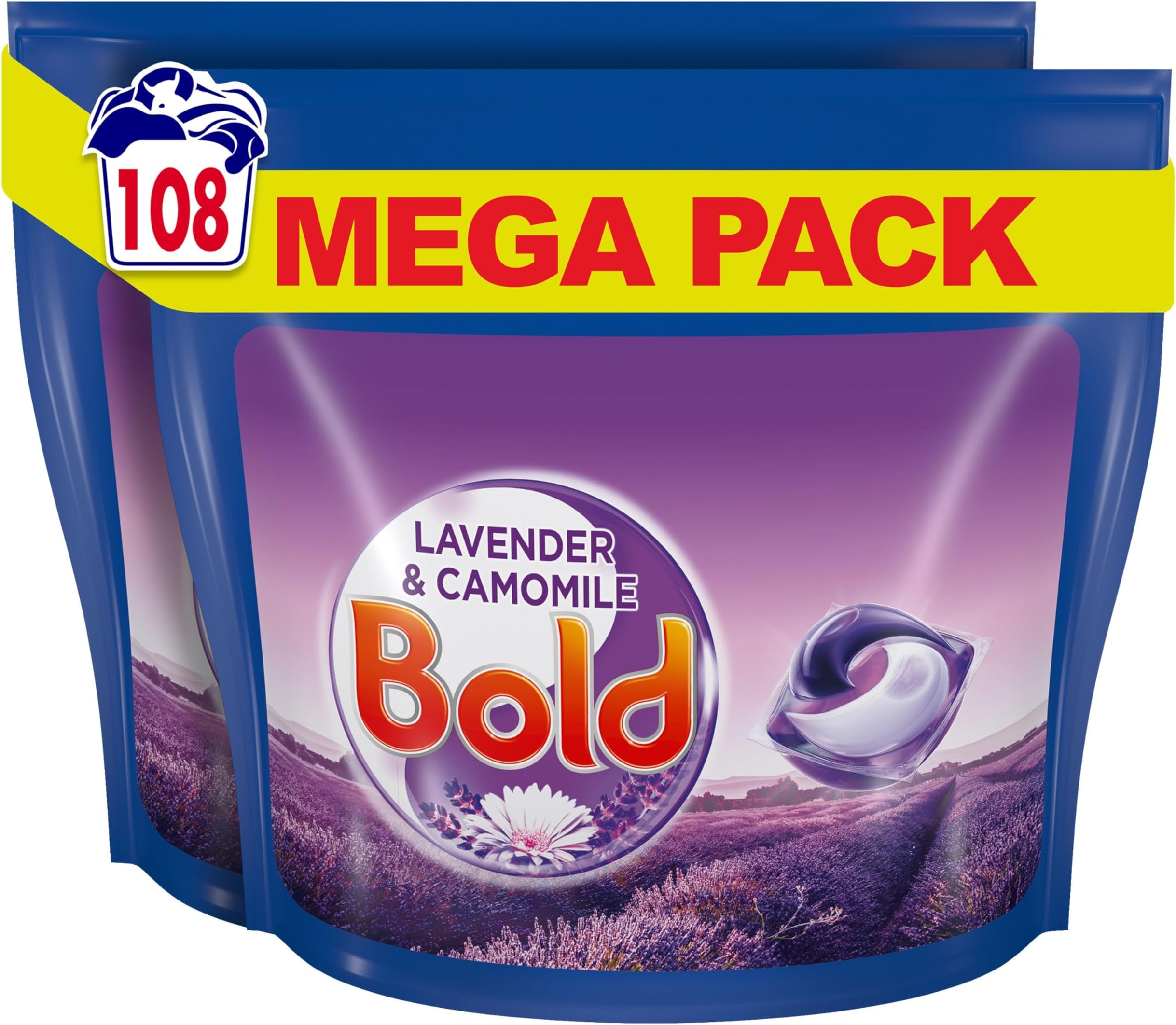 Bold All-in-1 PODS® Laundry Capsules, 108 Washes (54 x 2), Lavender & Camomile – Brilliant Cleaning with Built-in Fabric Softener