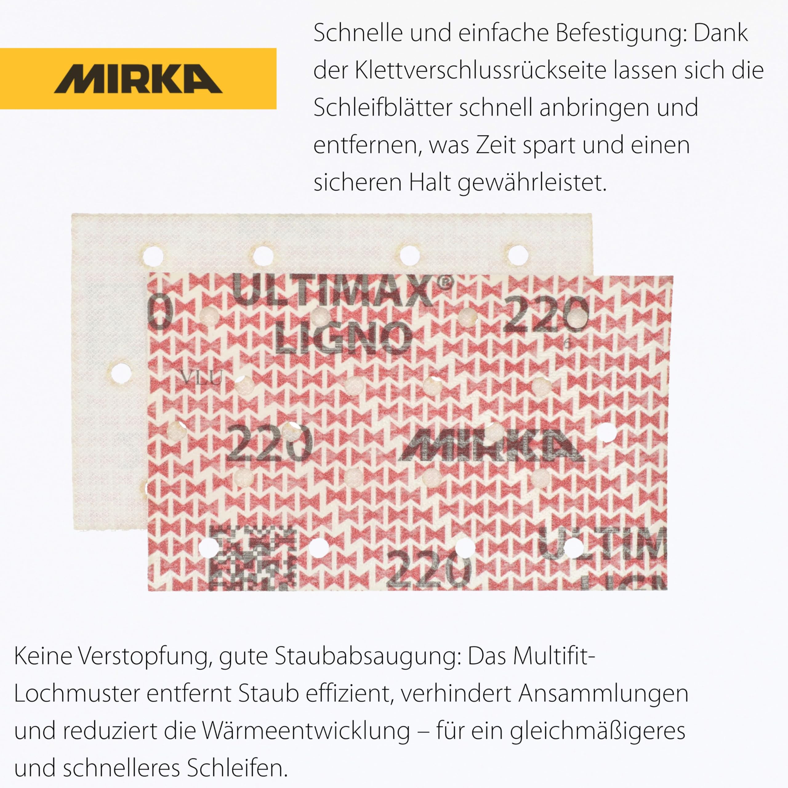 Mirka Ultimax Ligno sanding sheets 81x133mm, grain P220, compatible with random orbital sanders, hook and loop - Image 3