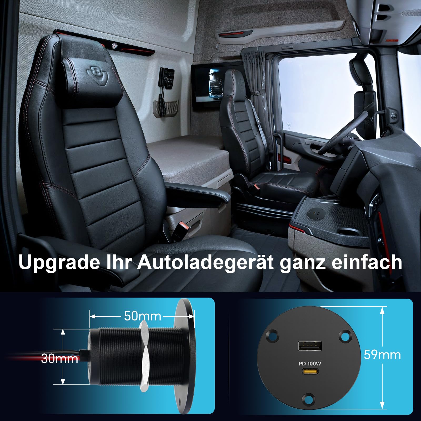 USB C Steckdose 12V PD 100W Wohnmobil Aluminium, PD3.0 USB-C & QC3.0 USB-A 18W Buchse für Boot Wohnwagen Camper Auto LKW (2 Stück)